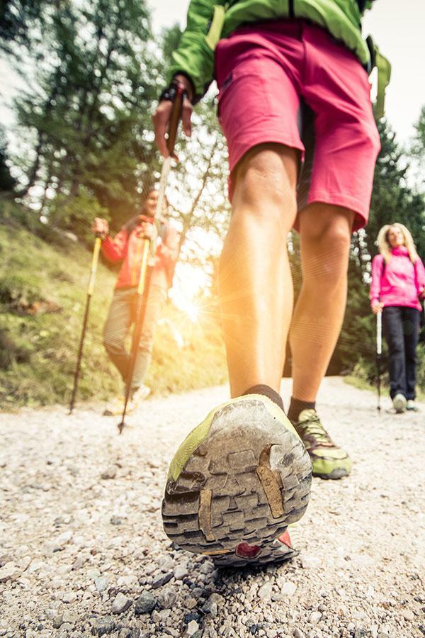 Ca încălțăminte pentru nordic walking se potrivesc cel mai bine pantofii pe care i-ați alege pentru același traseu fără bețe.