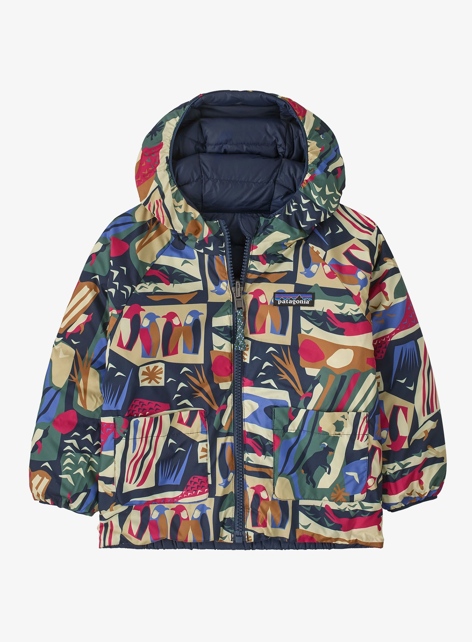 Geacă pentru copii Patagonia Baby Reversible Down Sweater Hoody - lets chat/new navy