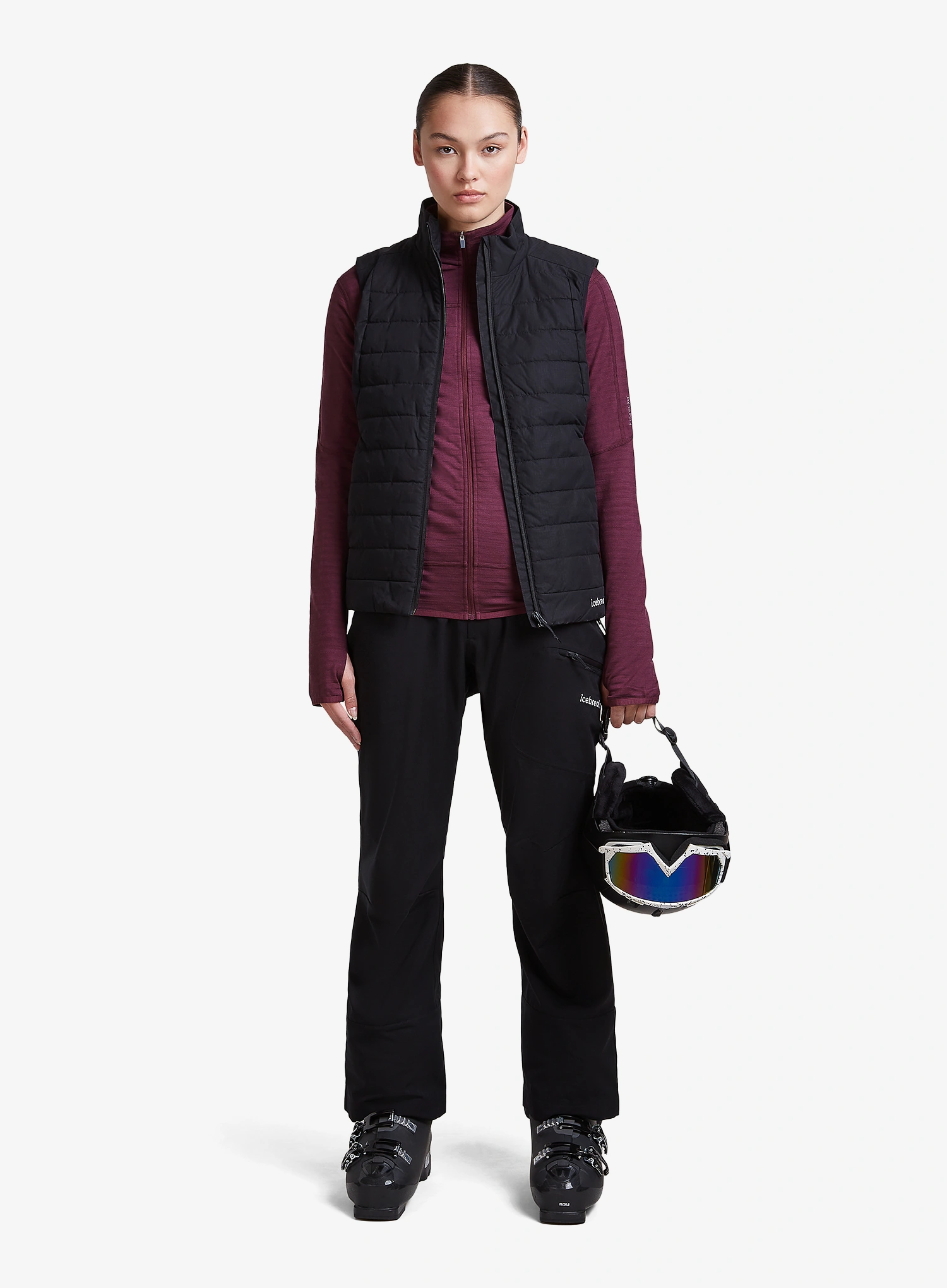 Hanorac femei Icebreaker Merino Blend 300 RealFleece Descender LS Zip Hoodie - dk berry