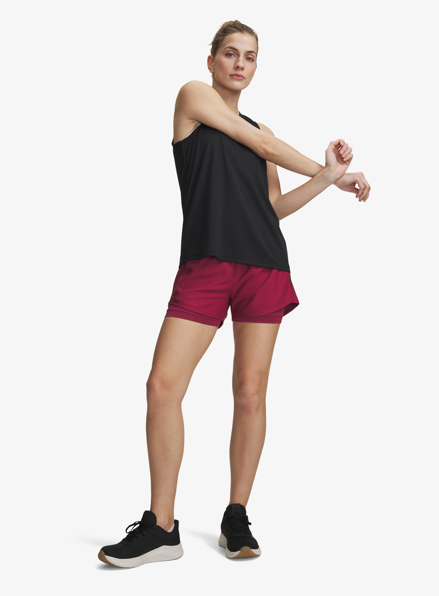 Pantaloni scurti femei Under Armour Tech Play Up 2in1 Shorts - claret/claret/ox blood