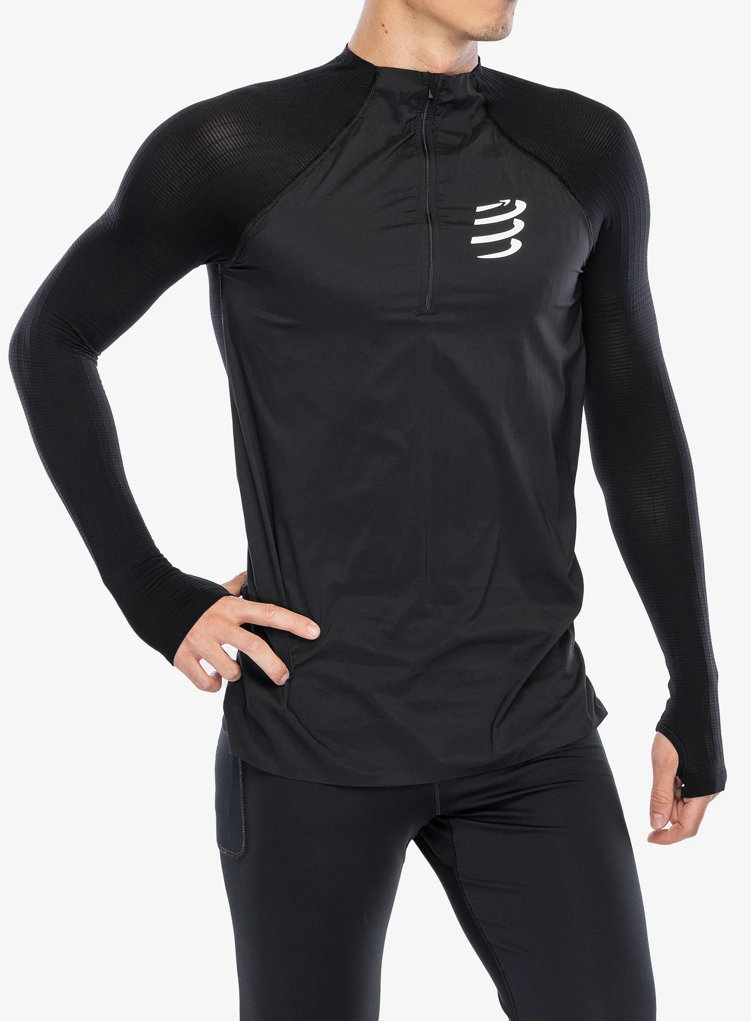 Hanorac cu fermoar Compressport Hurricane Windproof Seamless HZ Top - black