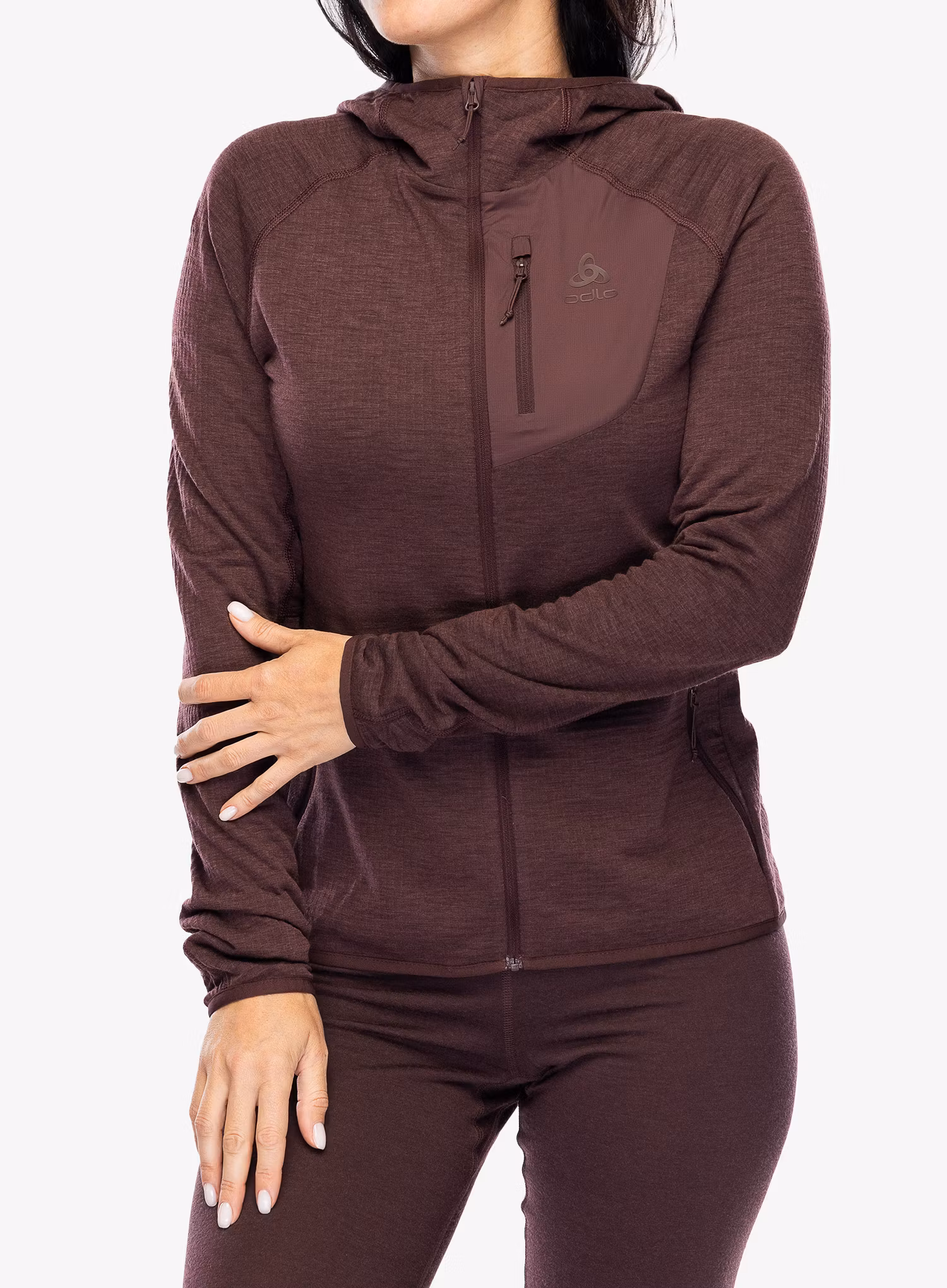 Hanorac cu gluga femei Odlo Ascent Mid Layer Hoody Full Zip - fudge