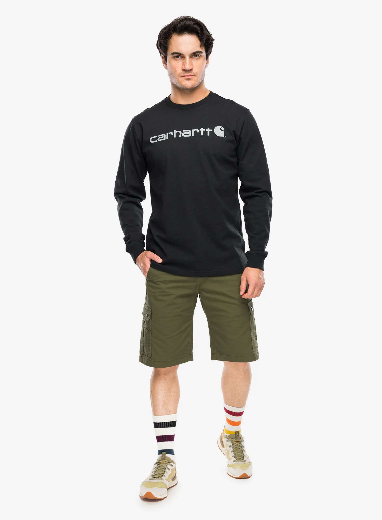 Hanorac fara gluga Carhartt Dearborn Relaxed LS Logo T-Shirt - black/gray