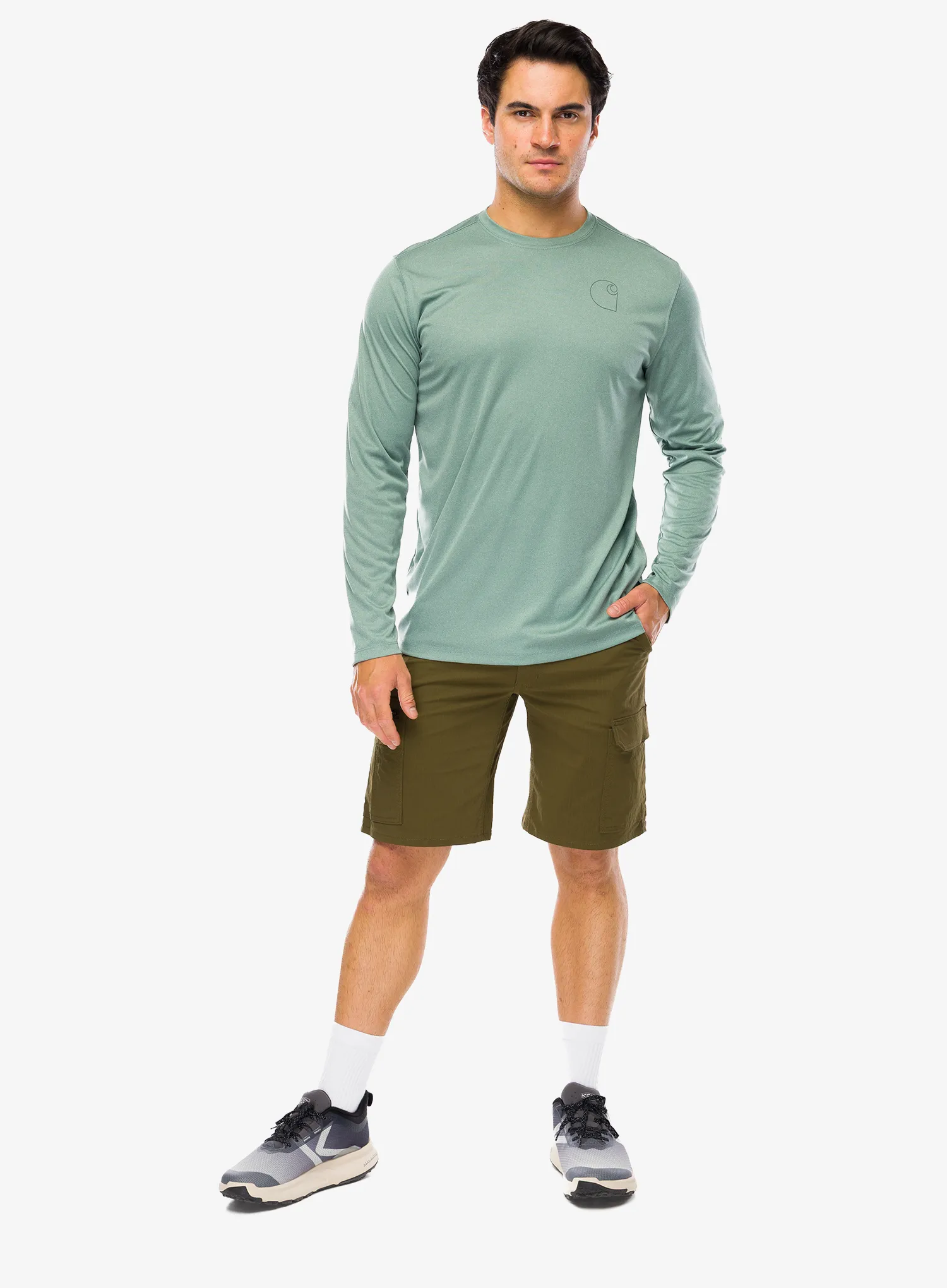 Hanorac fara gluga Carhartt Force Sun Defender Relaxed LS Logo T-Shirt - green slate heather