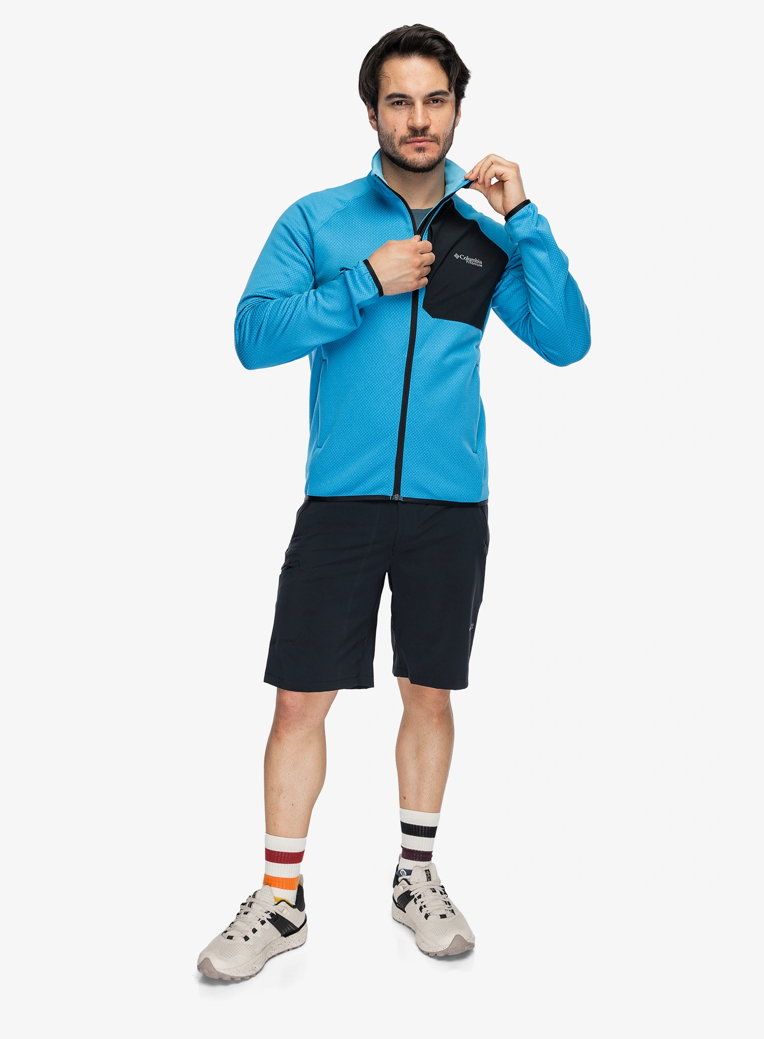 Hanorac fara gluga Columbia Triple Canyon Grid Fleece Full Zip II - compass blue heather/black