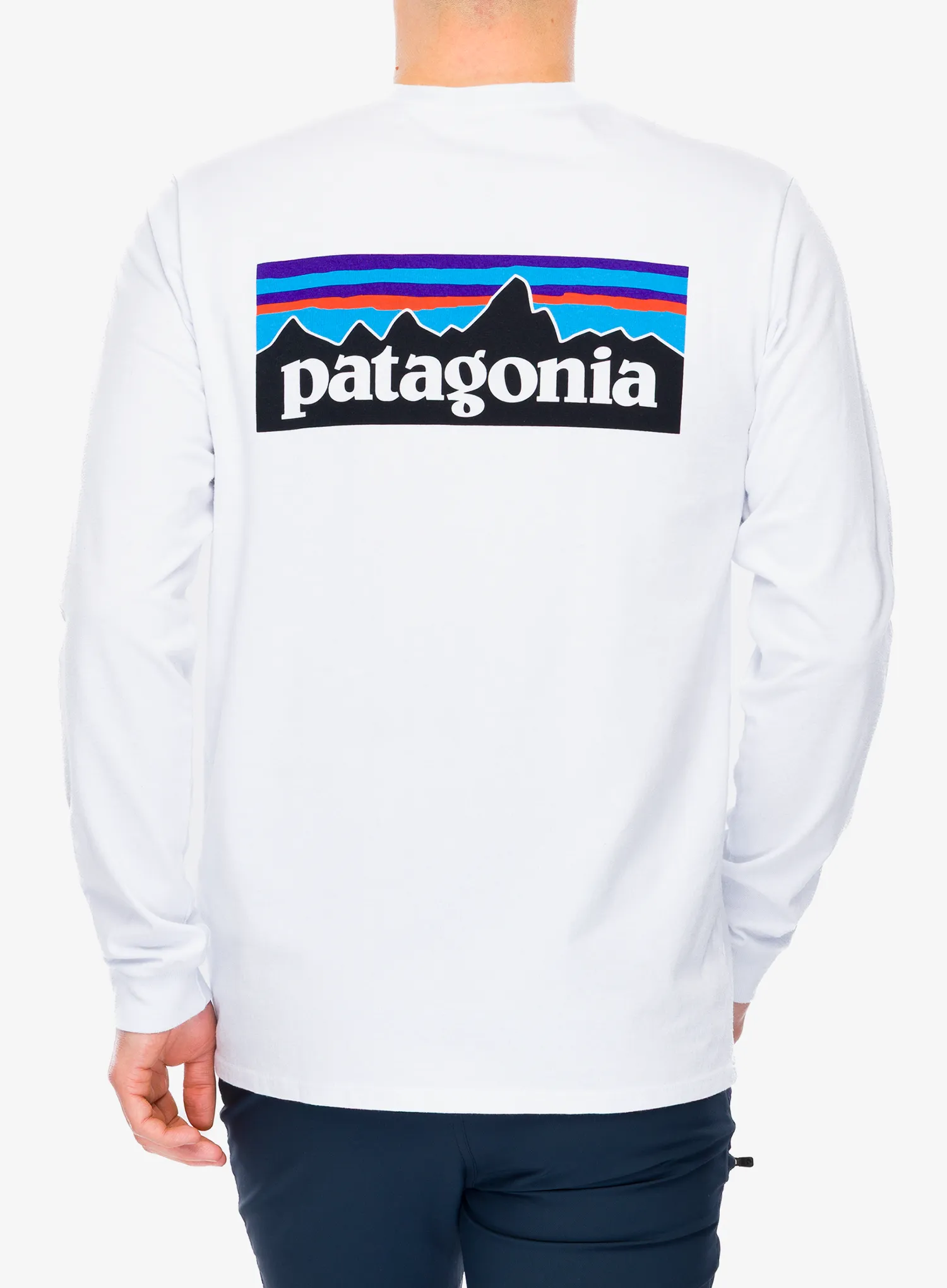 Hanorac fara gluga Patagonia L/S P-6 Logo Responsibili-Tee - white