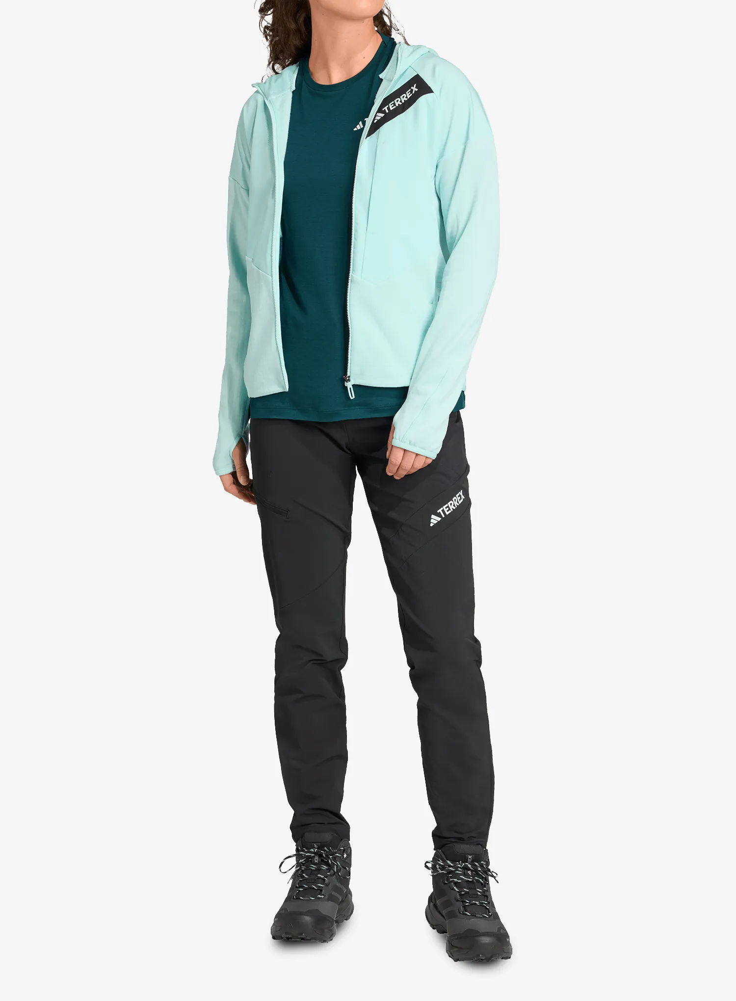 Hanorac femei adidas TERREX Techrock CLIMAWARM+ Wind Hooded Fleece Jacket - semi flash aqua