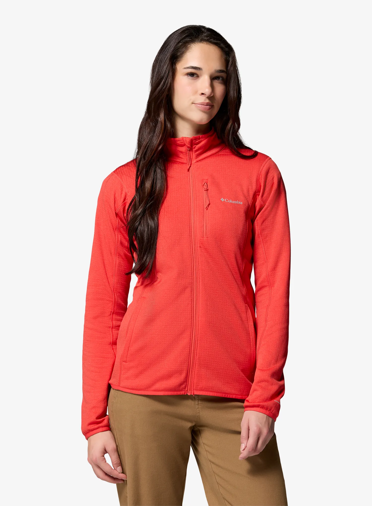 Hanorac fara gluga femei Columbia Essential Hike Grid Fleece Full Zip - poppy red