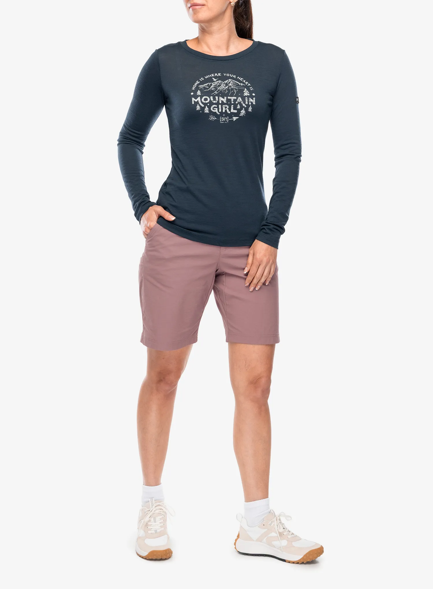Hanorac fara gluga femei Super.natural Mountain Girl LS - blueberry/white stone