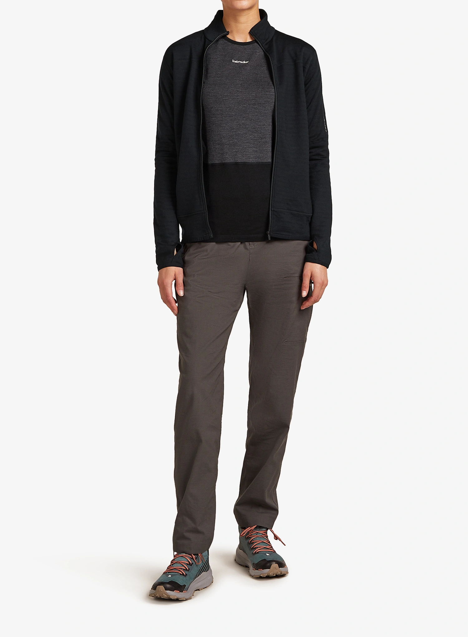Hanorac cu fermoar femei Icebreaker Merino Blend 300 RealFleece Descender LS Zip - black