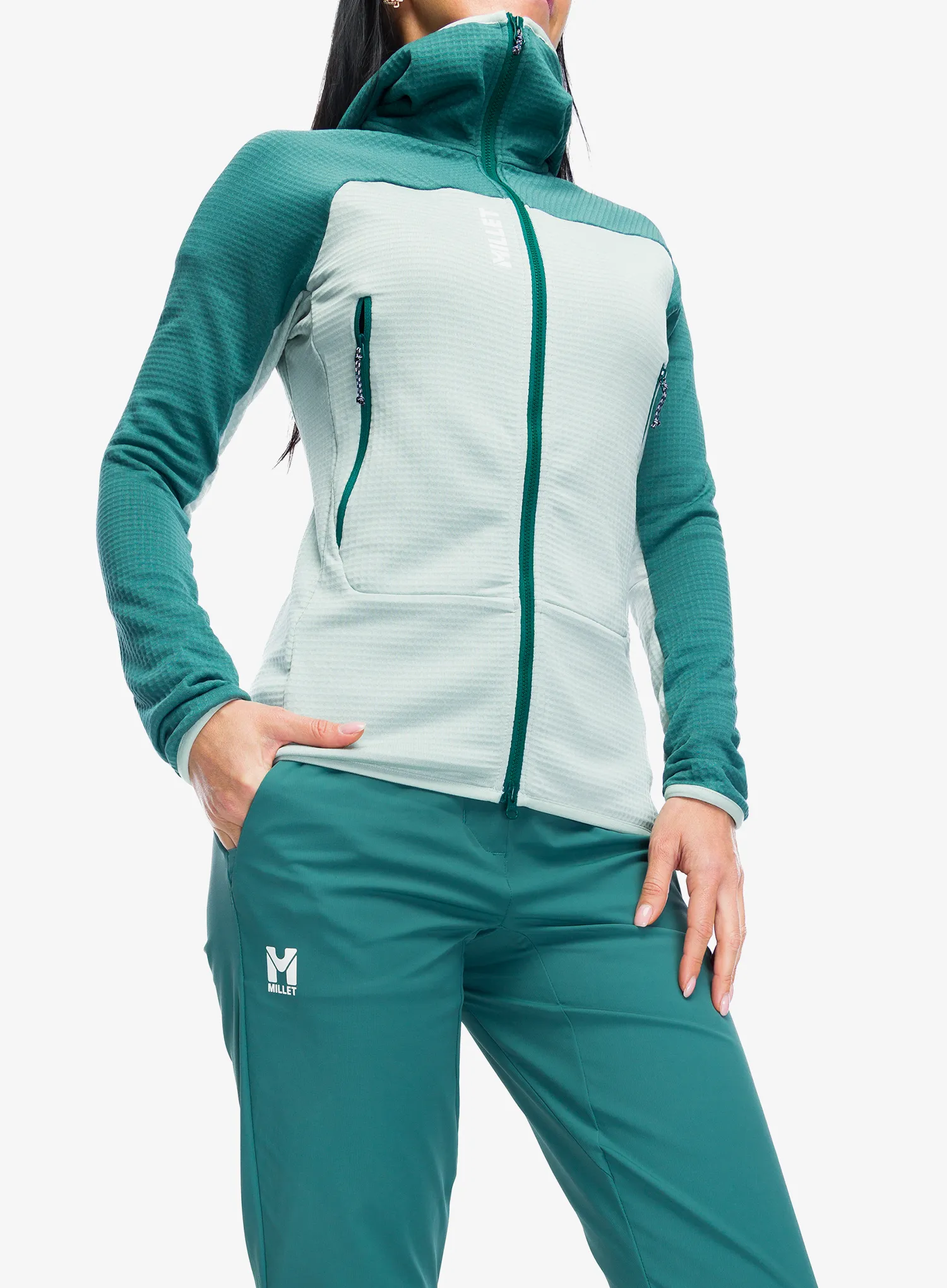 Hanorac cu fermoar femei Millet Fusion Grid Hoodie - seaweed/bottle