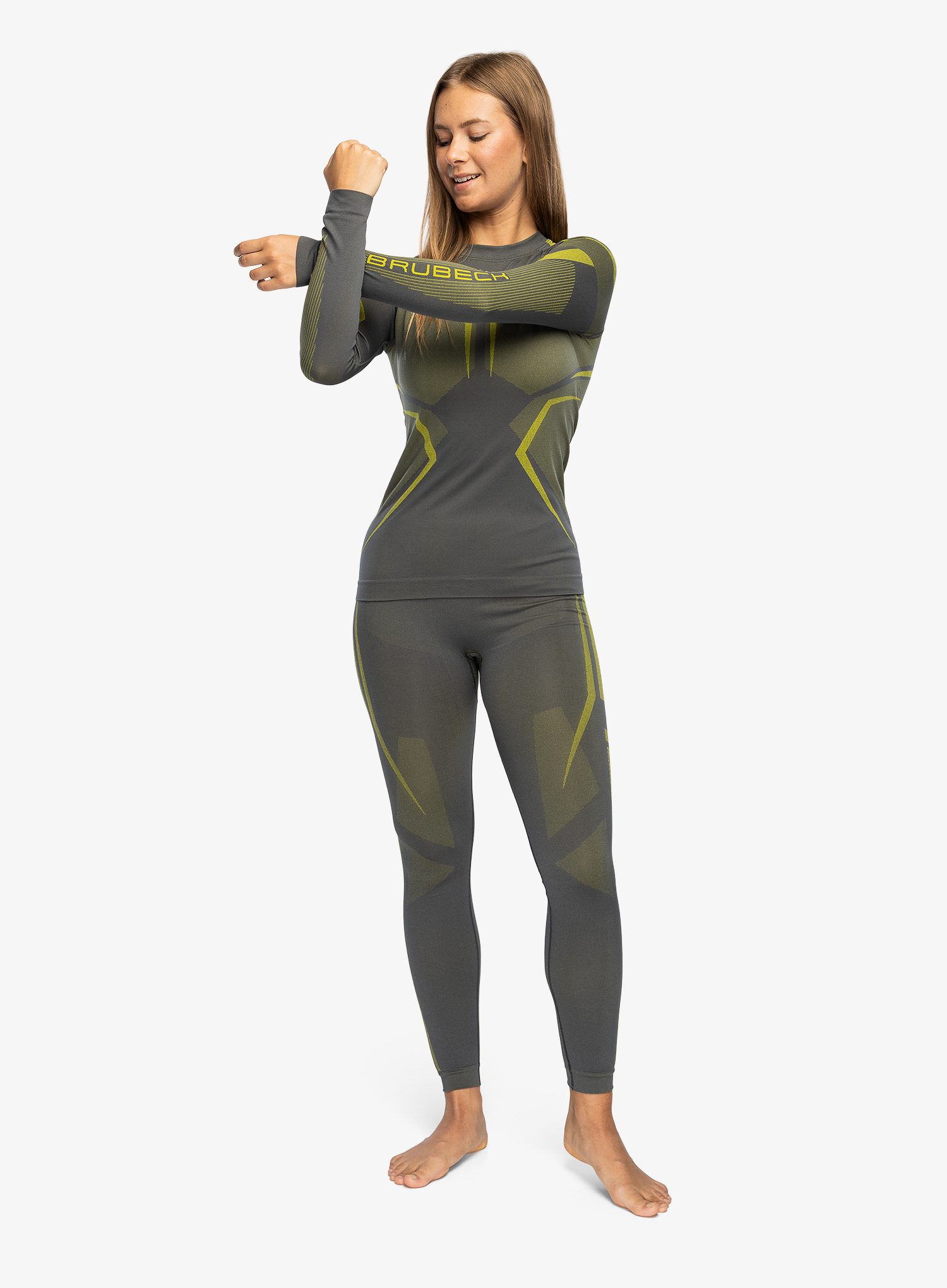 Bluza de corp femei Brubeck Dry LS - grey/lime