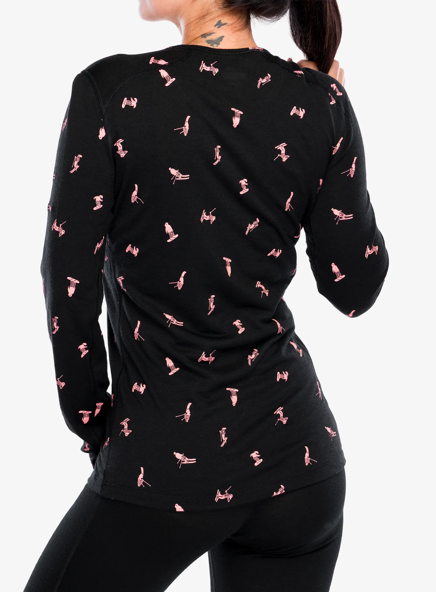 Bluza de corp femei Icebreaker Merino 200 Oasis LS Crewe Ski Day - black/acid pink/aop