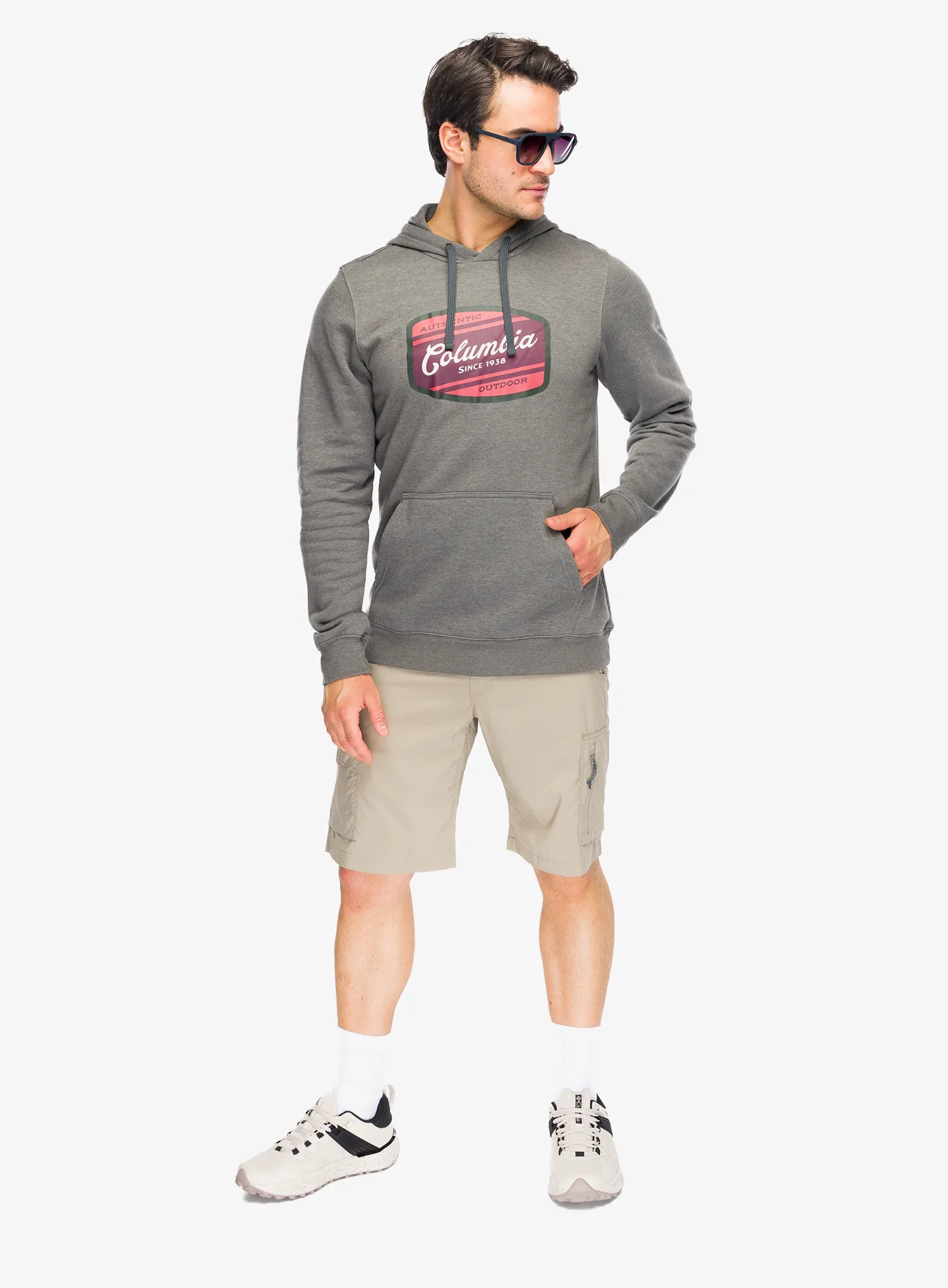 Hanorac cu gluga Columbia Trek Graphic Hoodie - charcoal heather/c.badge