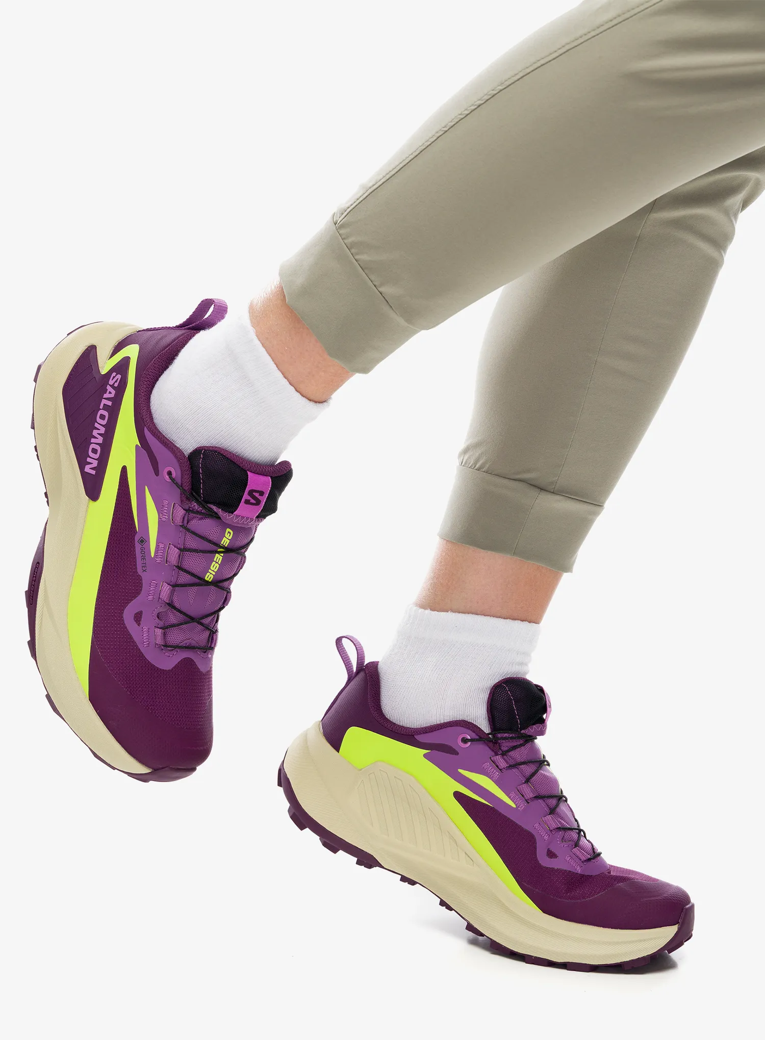 Pantofi alergare trail femei Salomon Genesis GTX - bloom/concord/lime