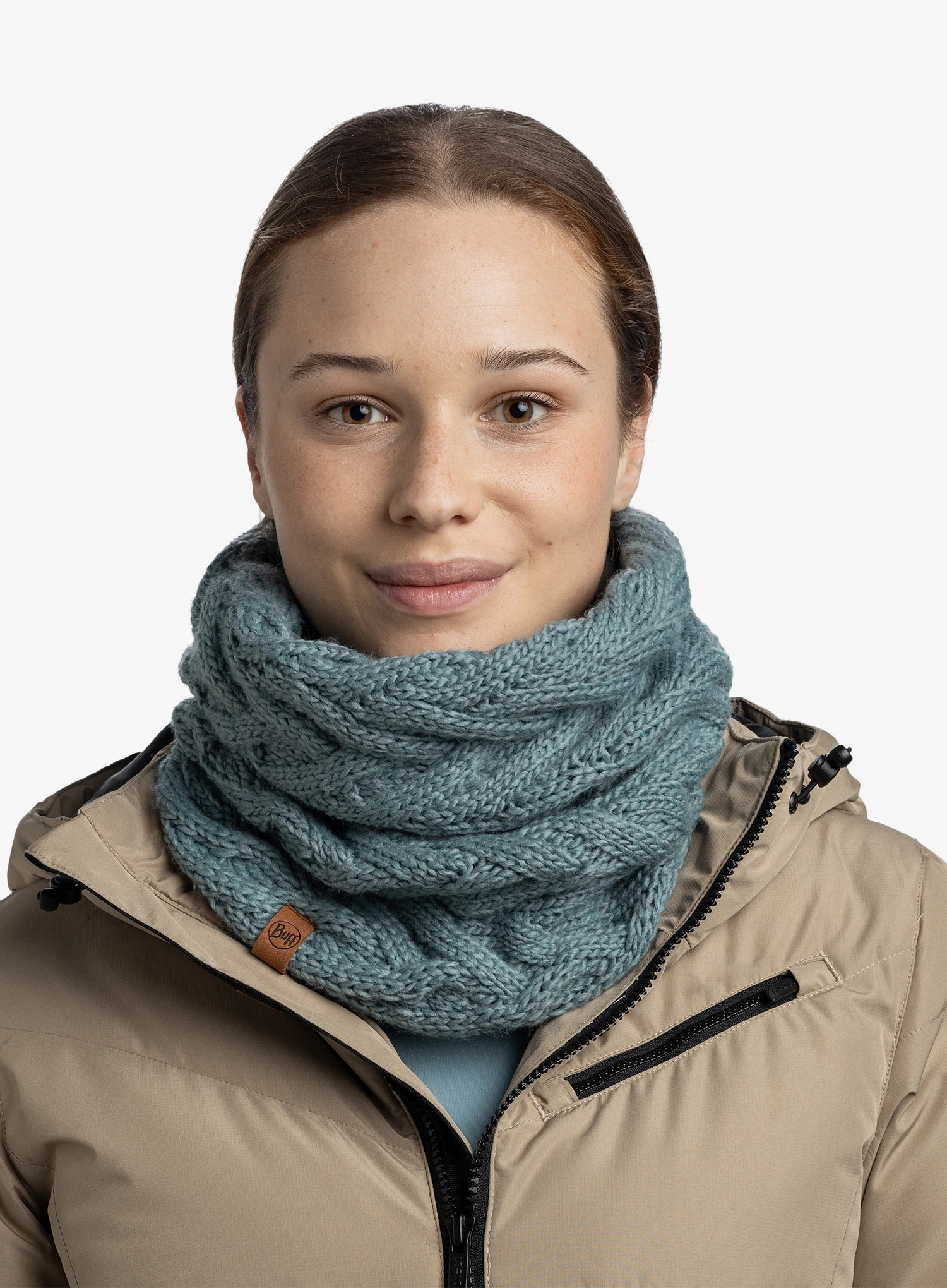 Fular circular femei Buff Knitted&Fleece Neckwarmer Caryn - blue glass