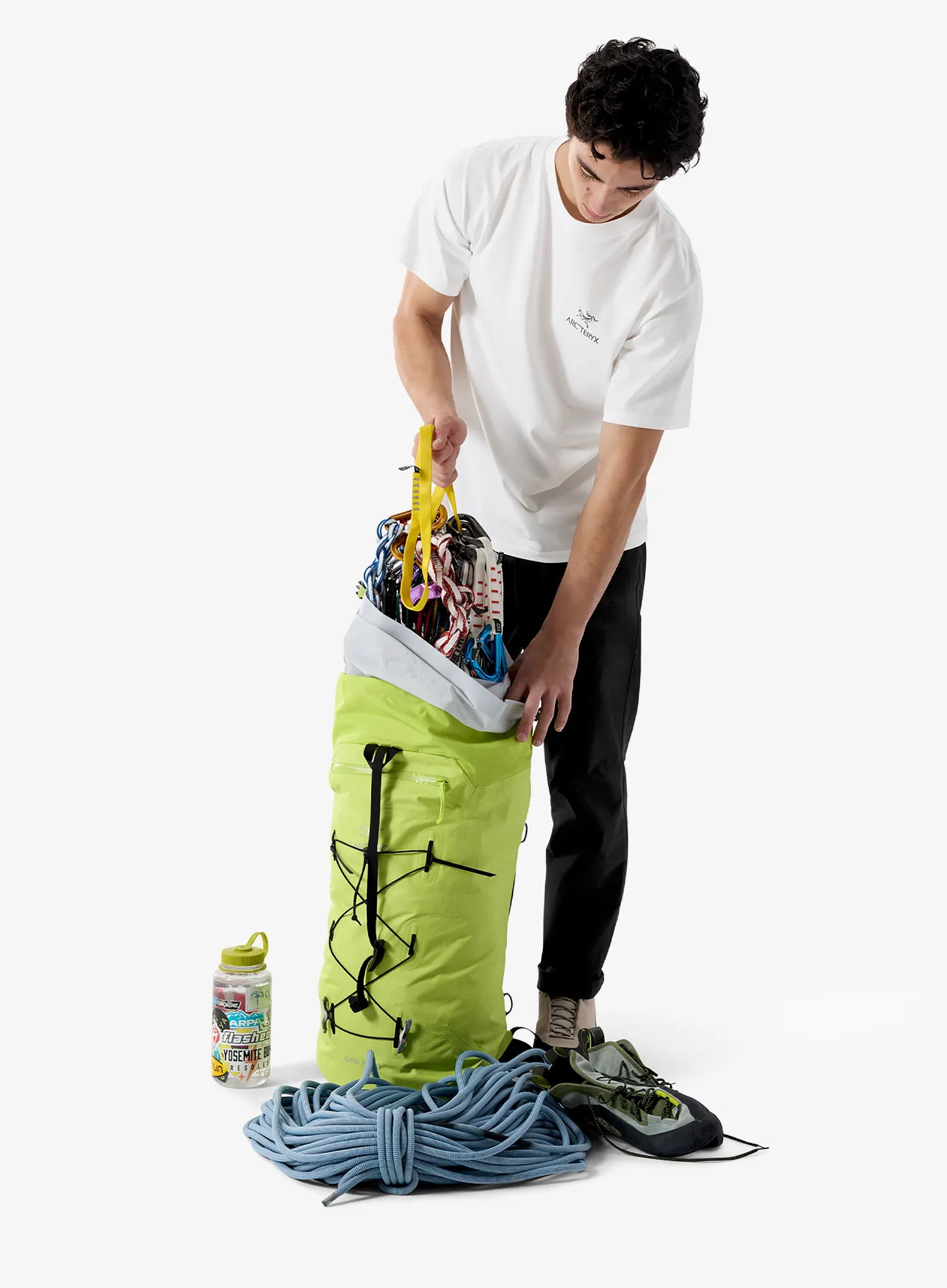Tricou bumbac Arcteryx Kragg SL Cotton Bird Word SS - white light/black