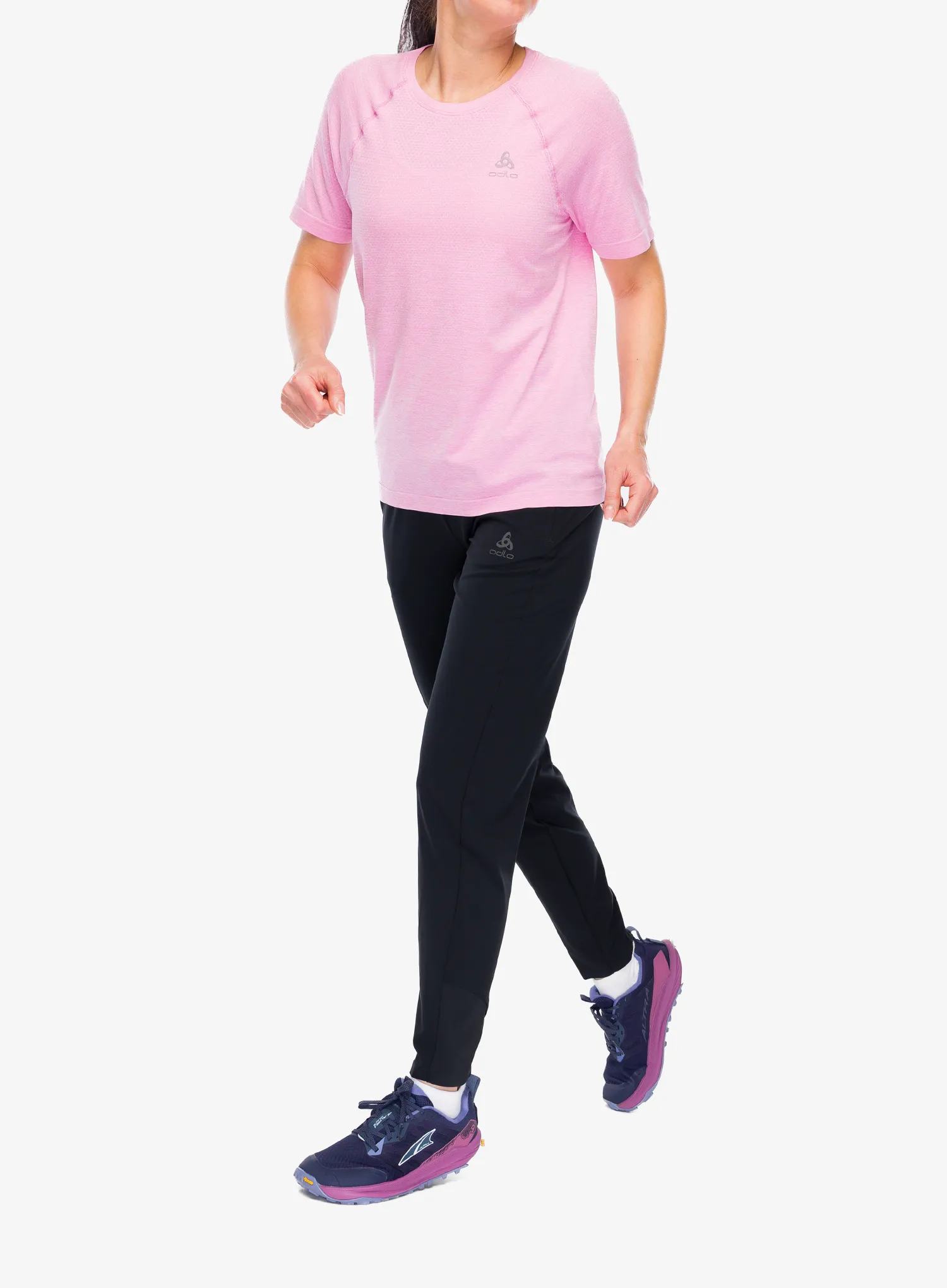 Tricou alergare femei Odlo Essential Seamless Crew Neck S/S - hyper pink
