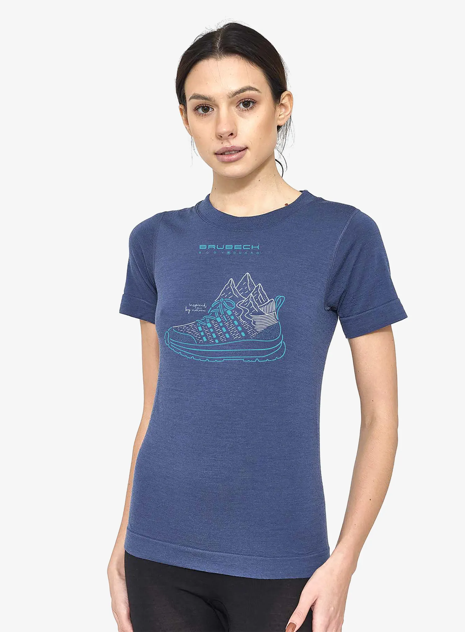 Tricou cu lana merinos femei Brubeck Outdoor Wool Pro SS - denim