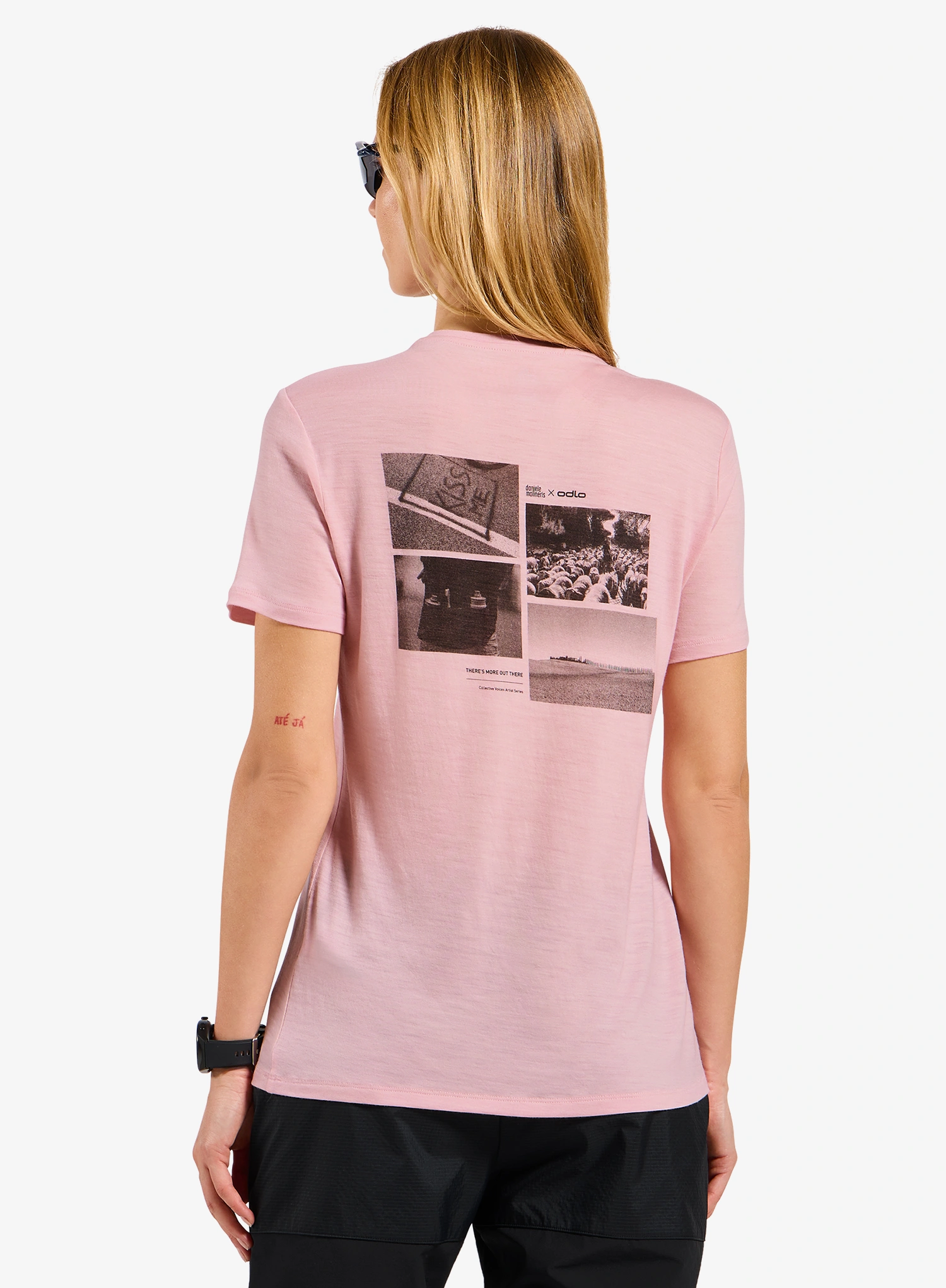 Tricou cu lana merinos femei Odlo Merino 160 Postcards Crew Neck S/S - hyper pink
