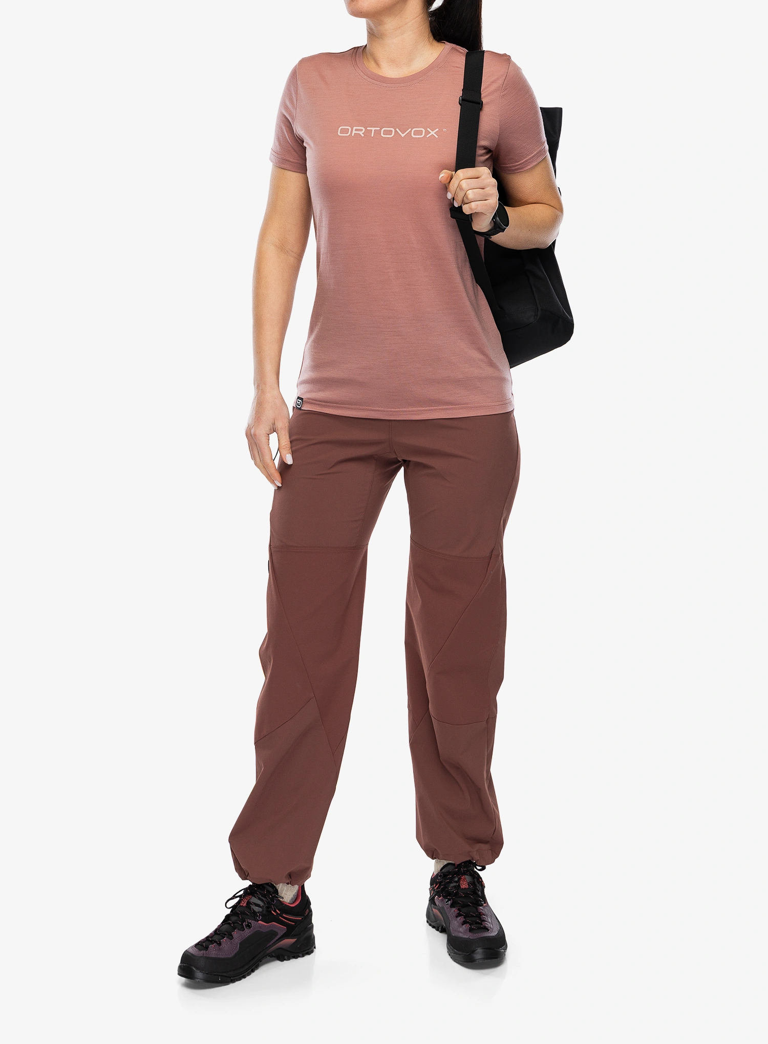 Tricou cu lana merinos femei Ortovox 150 Cool Brand TS - dusk rose