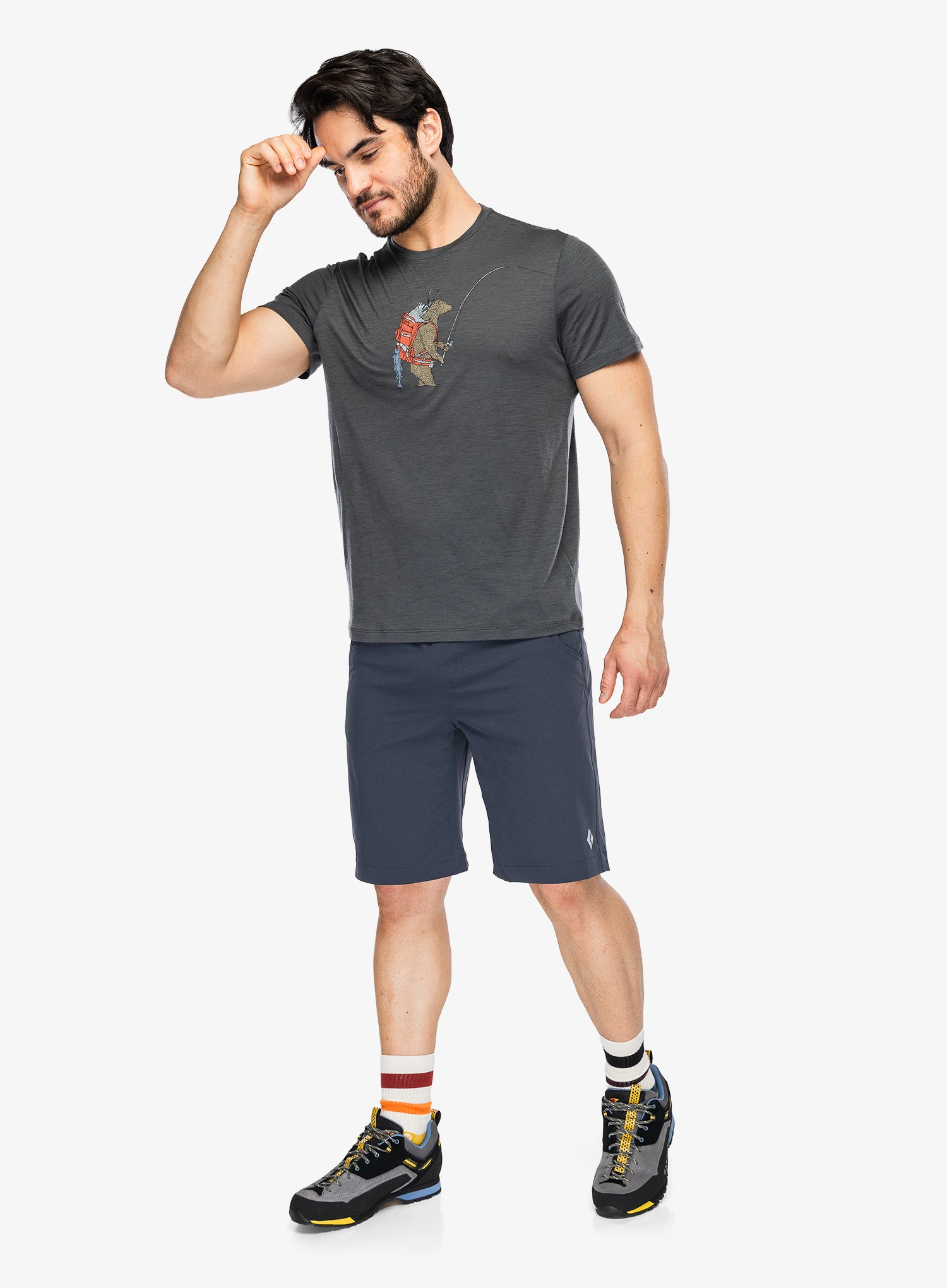 Tricou lana merinos Icebreaker Merino 150 Tech Lite SS Tee Bear Catch - obsidian