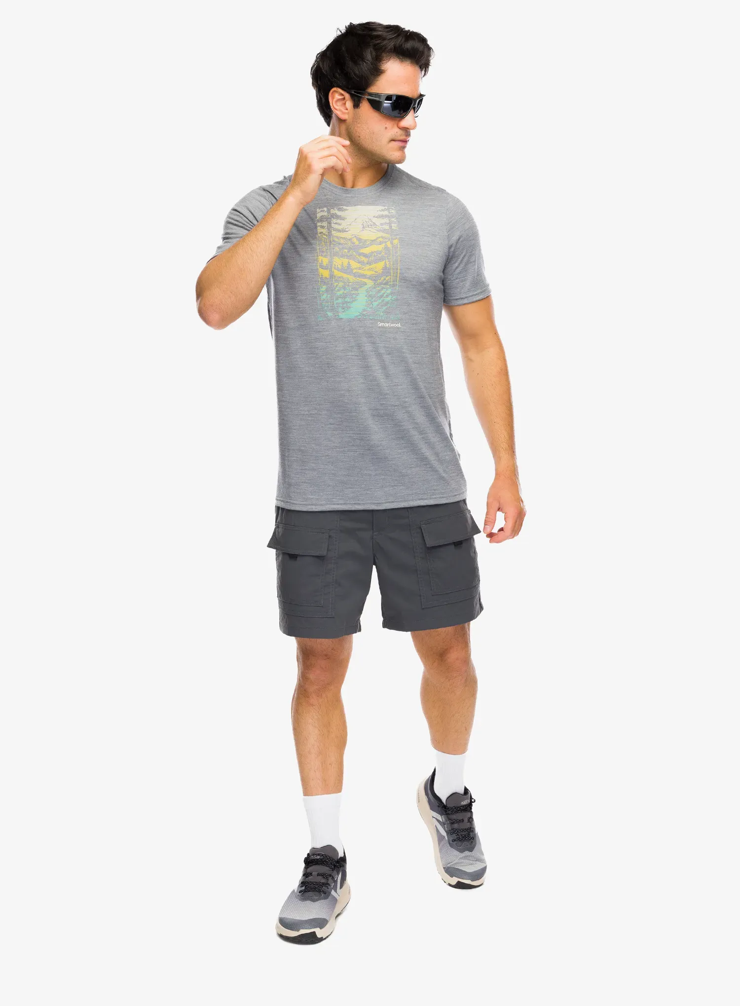 Tricou lana merinos Smartwool Winding Trail Active Short Sleeve Graphic Tee - light gray heather