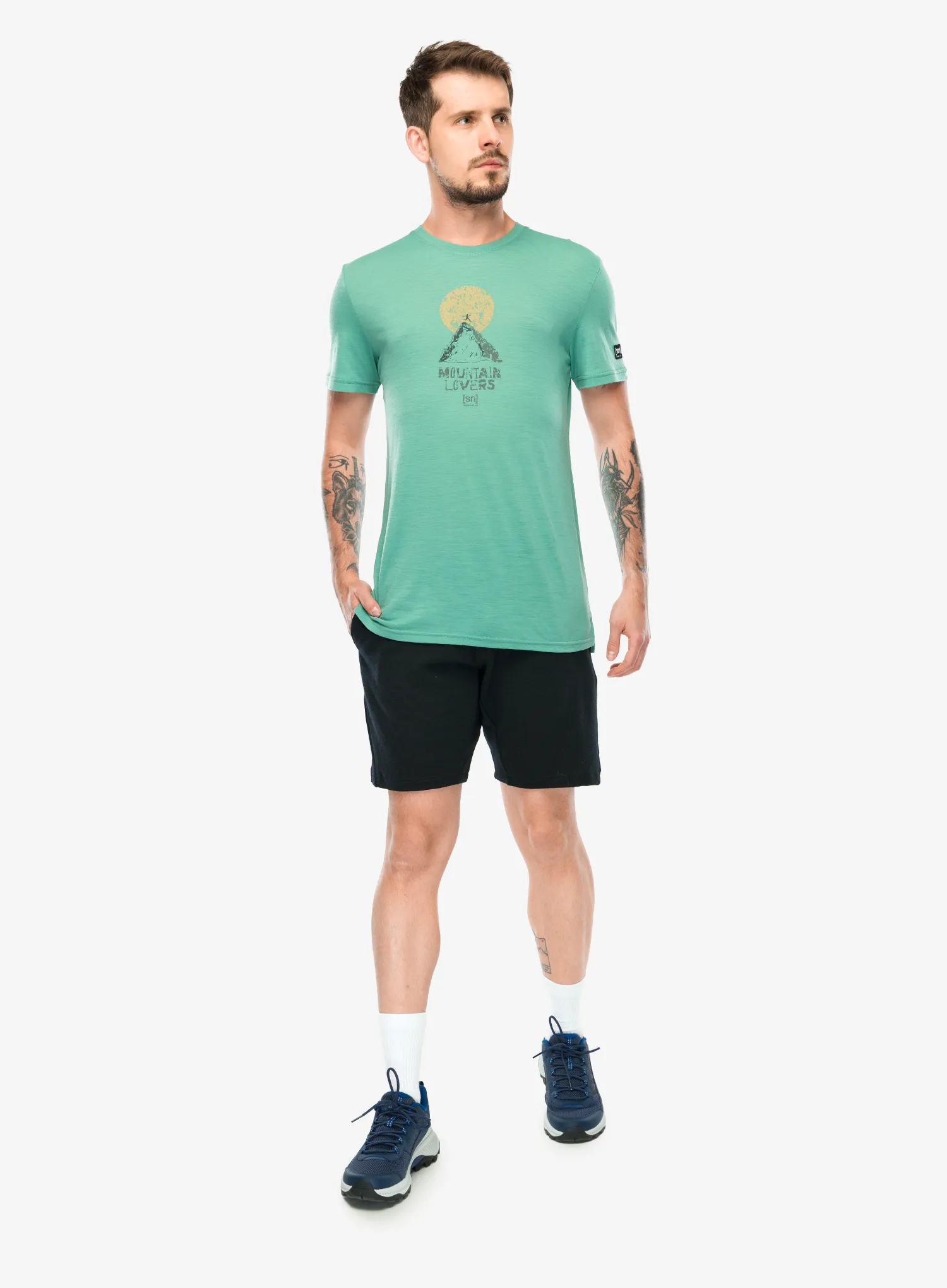 Tricou lana merinos Super.natural No Map Tee - lagoon green/various
