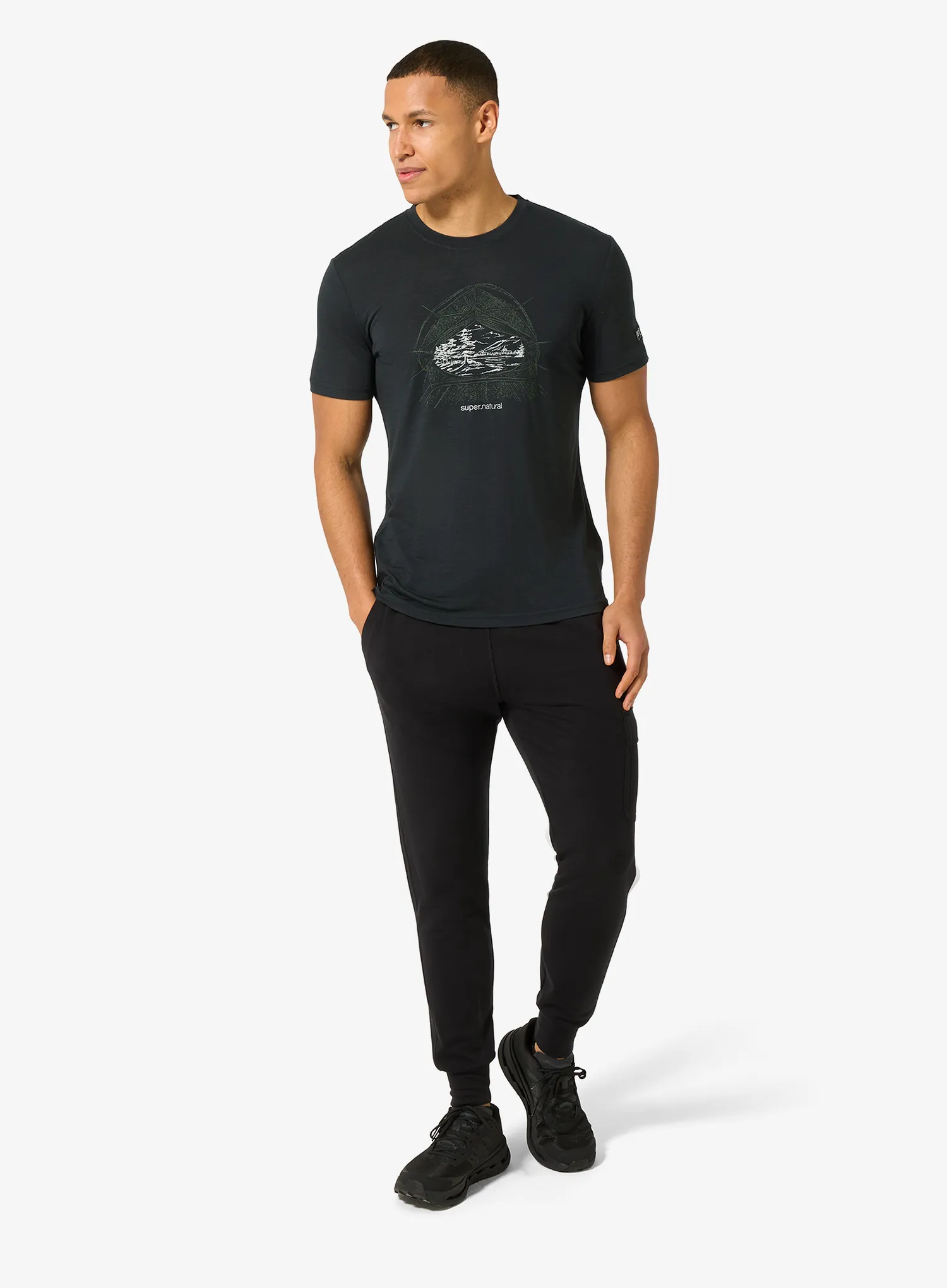 Tricou lana merinos Super.natural Tent View Tee - jet black/various