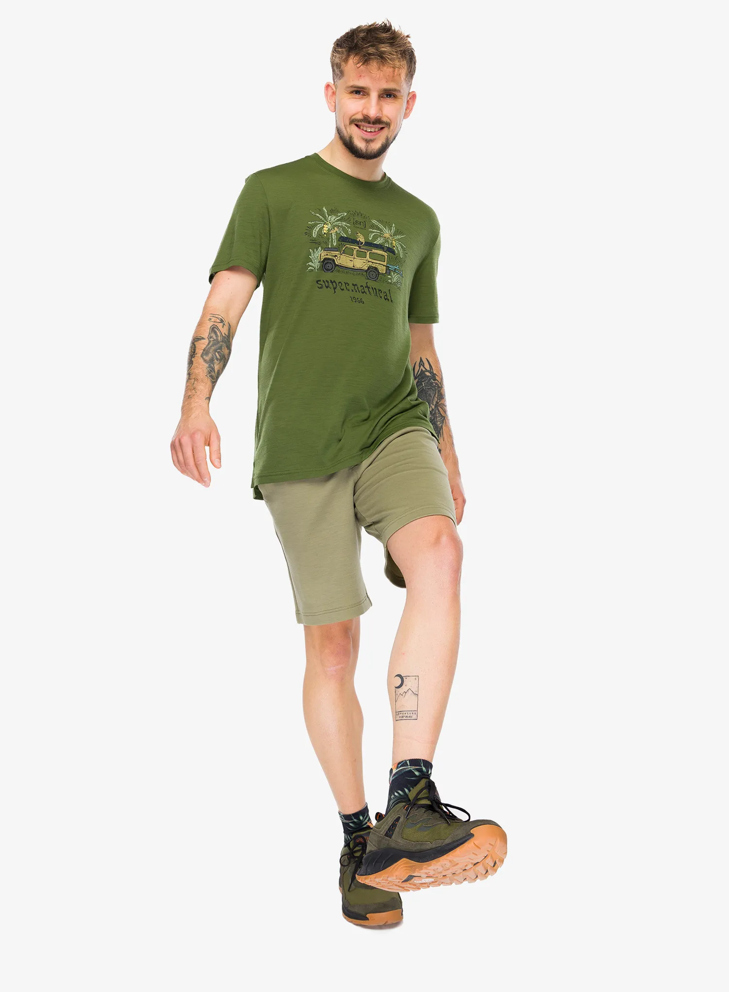 Tricou lana merinos Super.natural Tropicar Tee - chive/various
