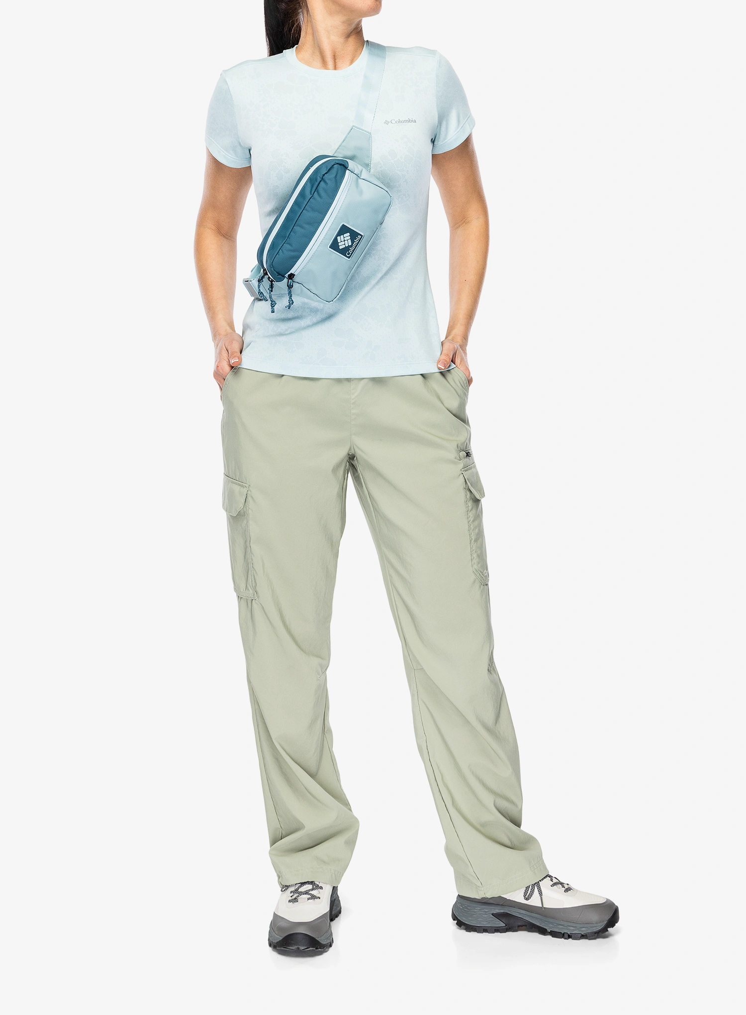 Tricou uscare rapida femei Columbia Bluebird Canyon II S/S Crew - marine light/florage jacquard