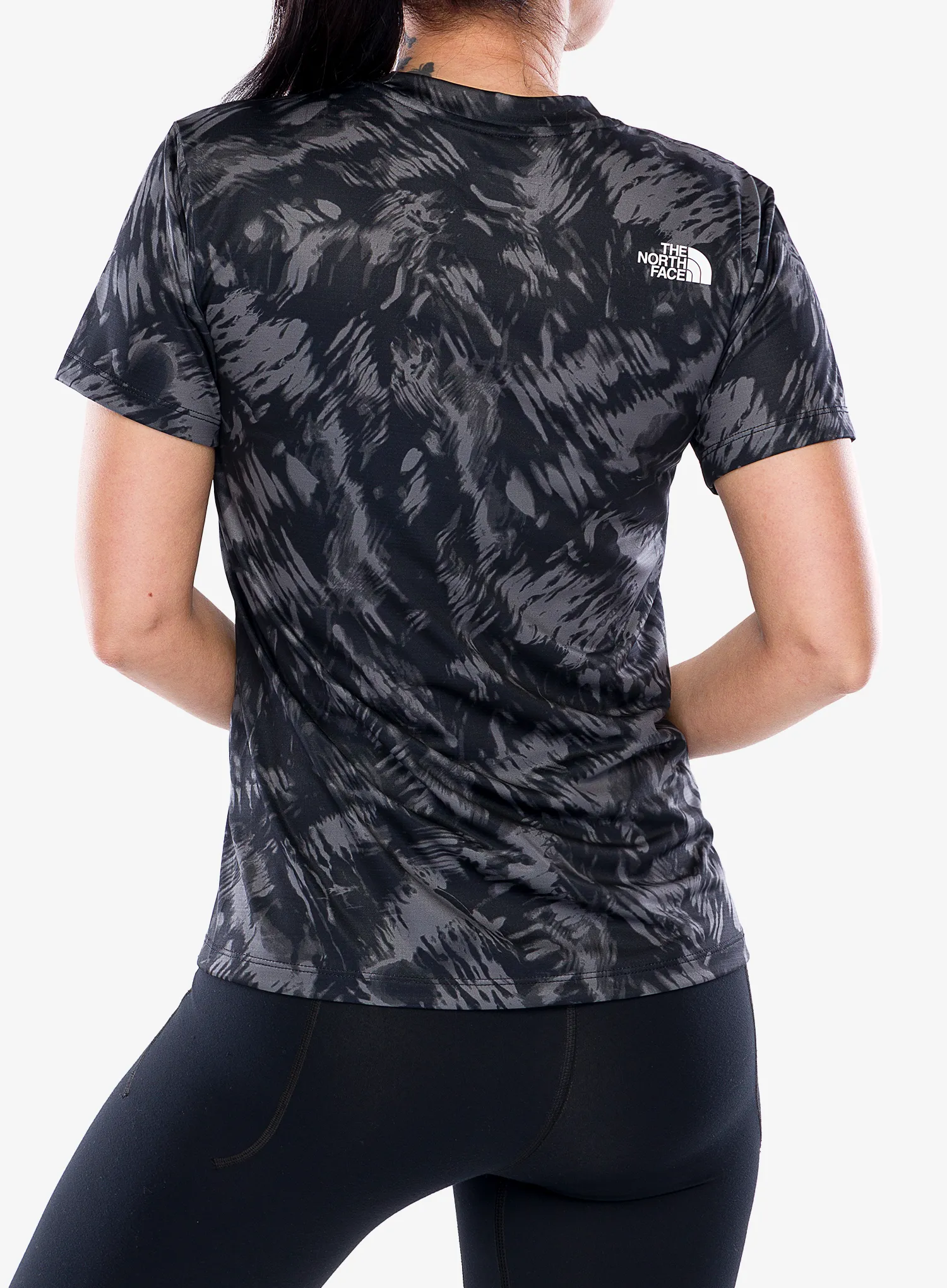 Tricou uscare rapida femei The North Face Flex S/S Tee Reg Aop - tnf black waterfall prizm