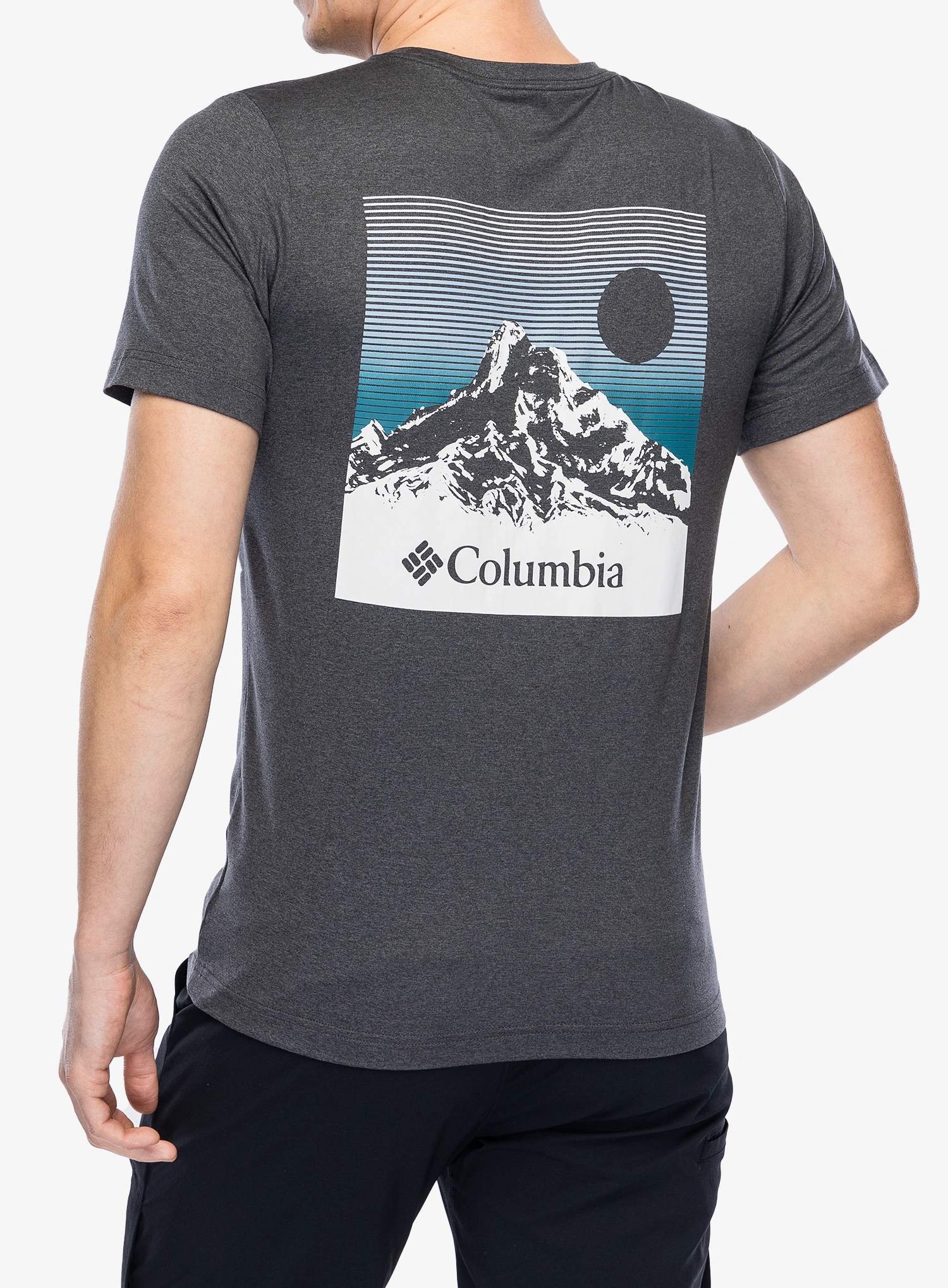 Tricou cu imprimeu Columbia Kwick Hike Back Graphic S/S Tee - blk heather/linear view multi