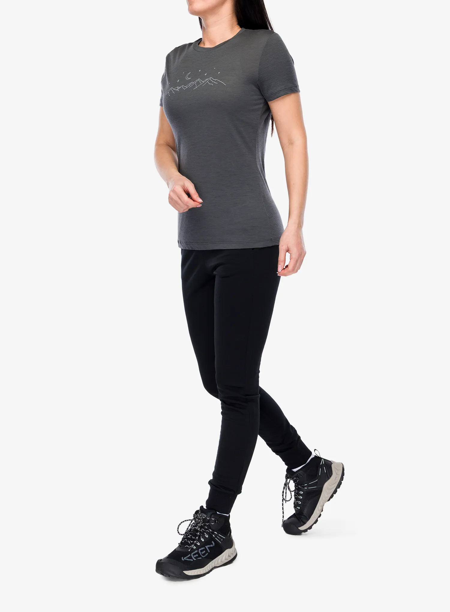 Tricou cu imprimeu femei Icebreaker Merino 150 Tech Lite SS Tee Sparkling Stars - obsidian