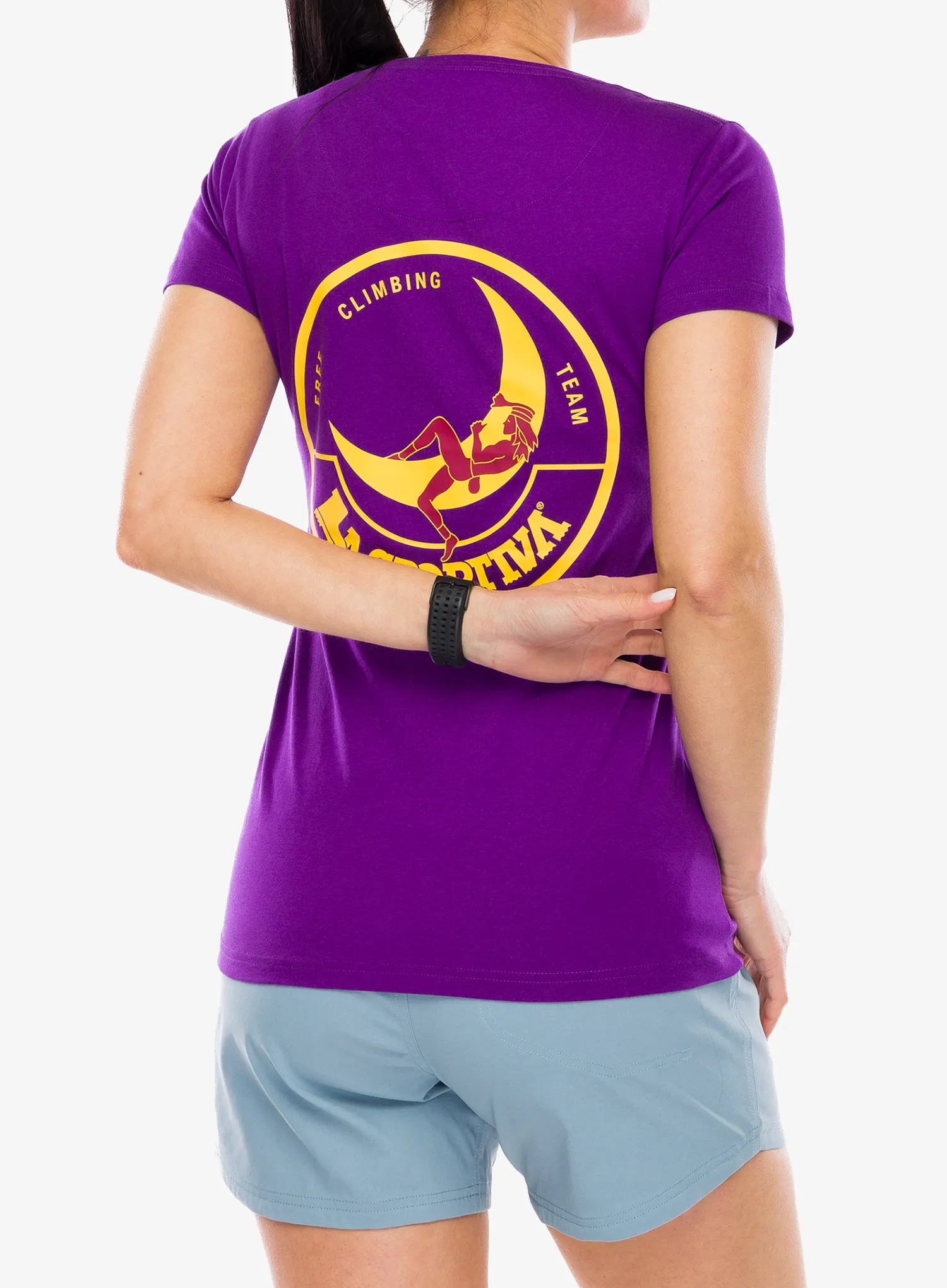 Tricou cu imprimeu femei La Sportiva Climbing on the Moon T-Shirt - purple/yellow