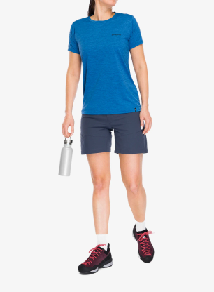 Tricou cu imprimeu femei Patagonia Cap Cool Daily Shirt Boardshort Logo - aqua blue/light aqua ble x-dye