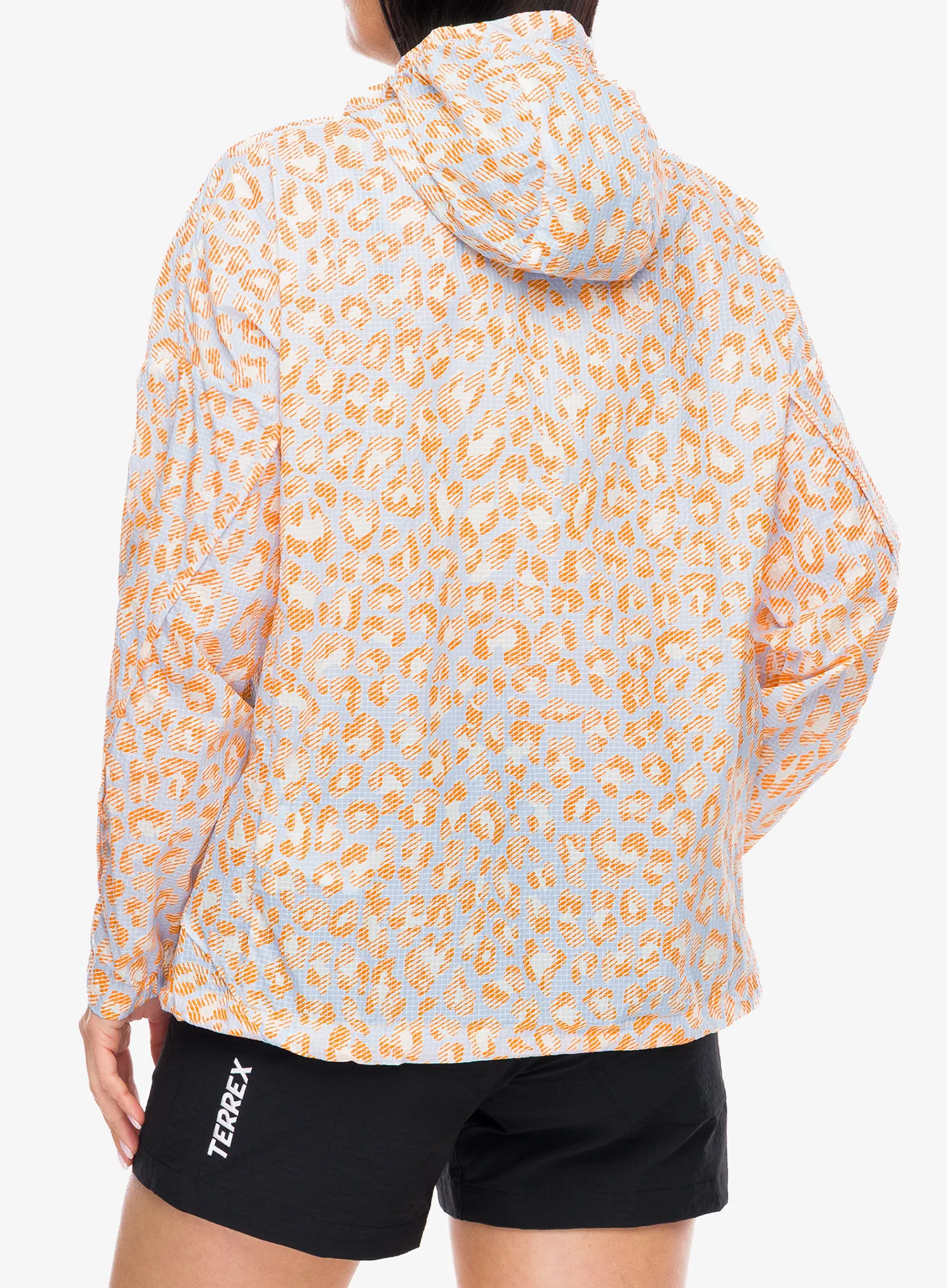 Geaca femei adidas TERREX Xploric CLIMA365 Printed Wind Anorak - white/glow blue/pure tangerine