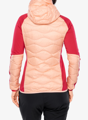 Geaca hibridă femei Peak Performance Helium Down Hybrid Hood - peach fuzz/tech burgundy