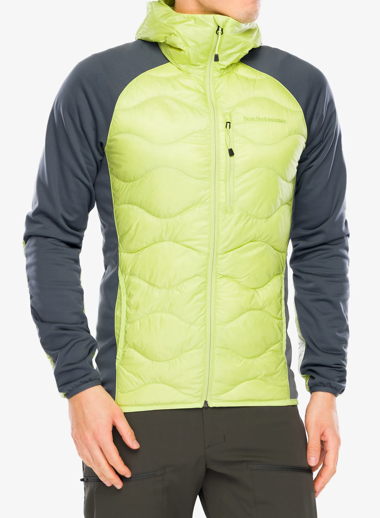 Geaca hibridă Peak Performance Helium Down Hybrid Hood - crystal green/mountain mist