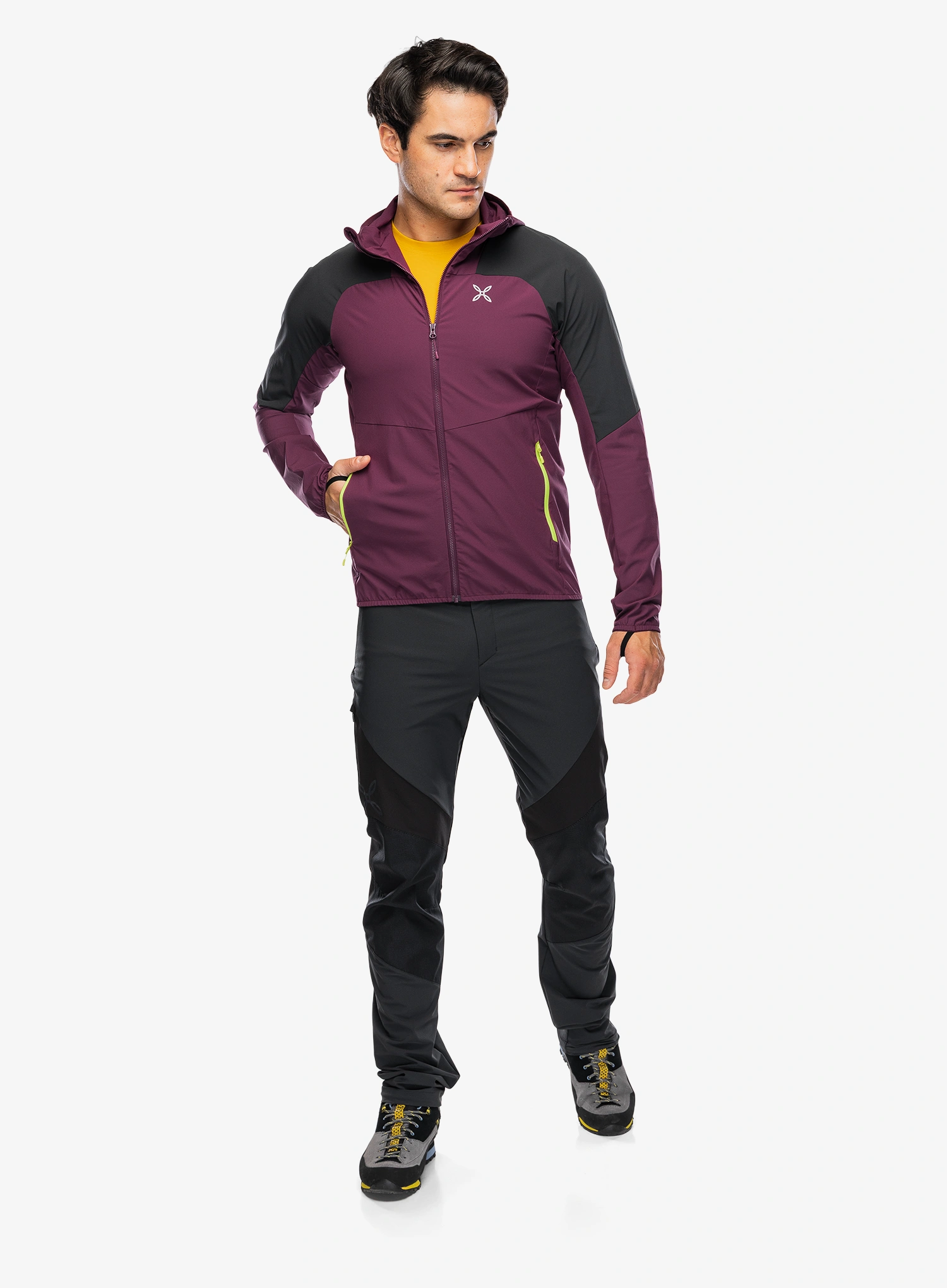 Geaca Softshell Montura Rise Hooded Jacket - wine red/sunny lime