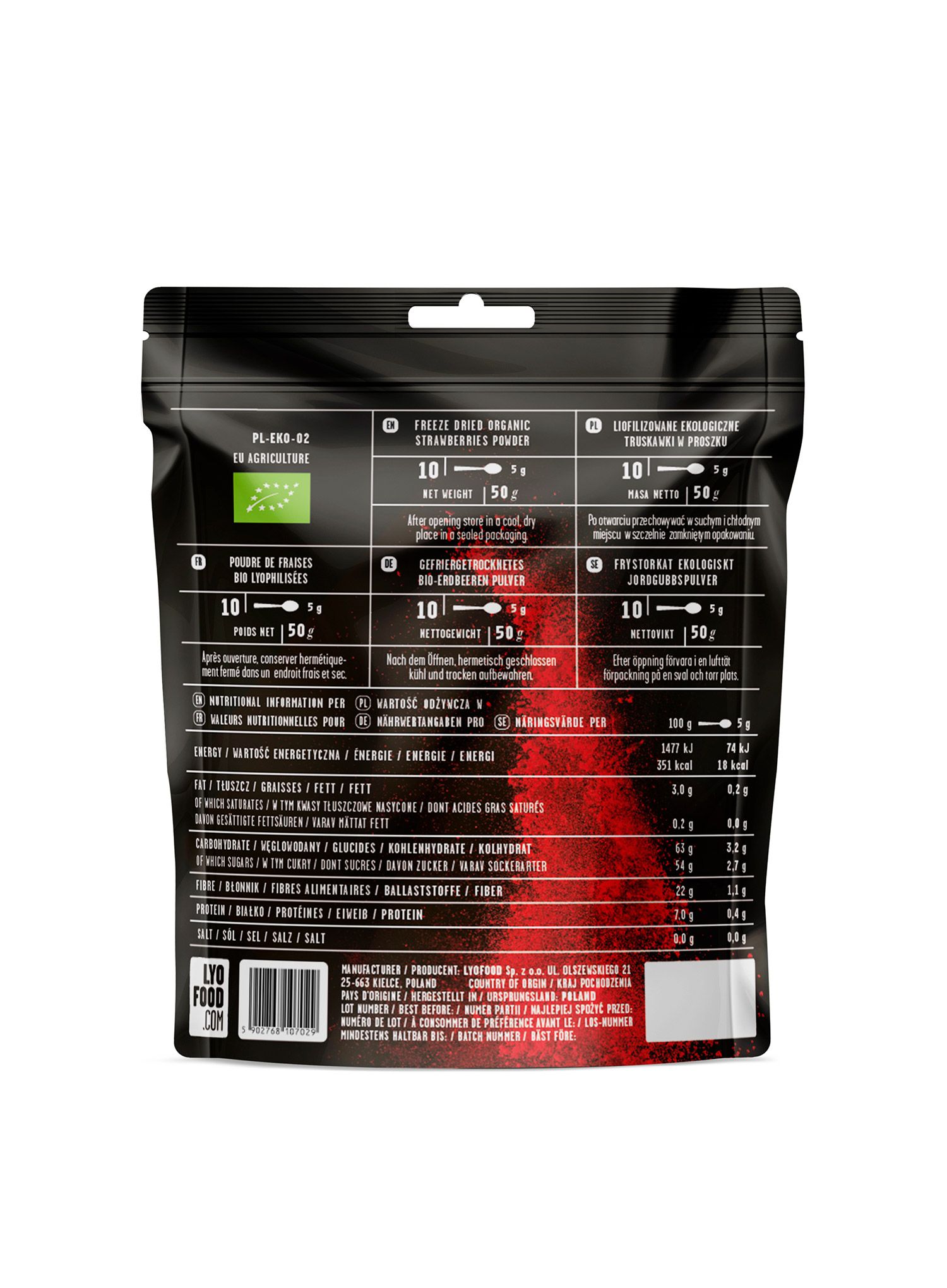 Liofilizat LYOFOOD Organický jahodový prášek 50 g
