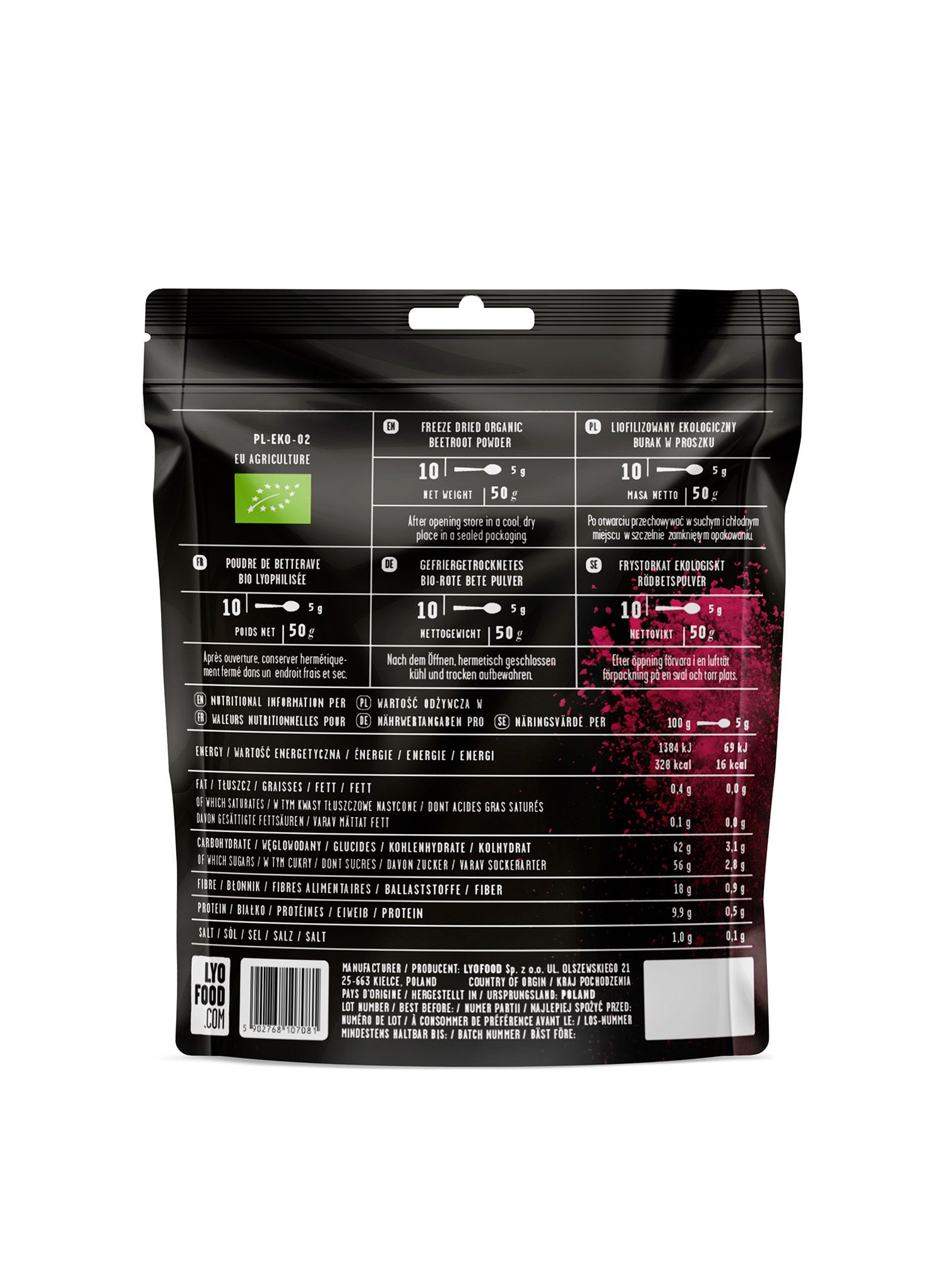 Liofilizat LYOFOOD Pulbere organică de sfeclă roșie 50 g