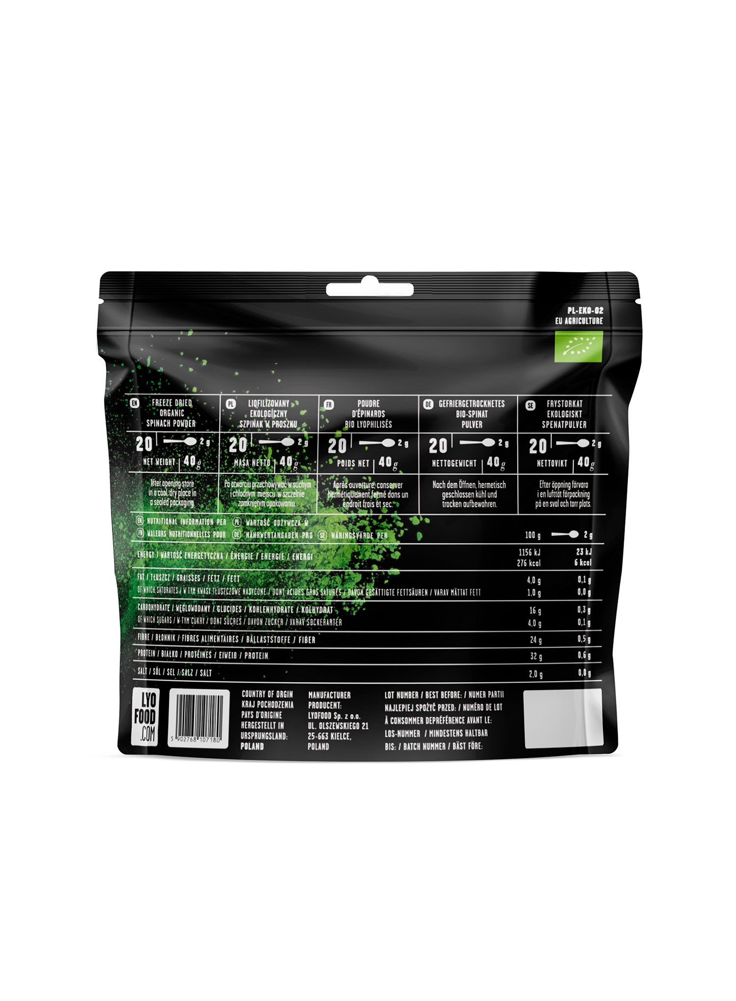Liofilizat LYOFOOD Pulbere de spanac organic 40 g