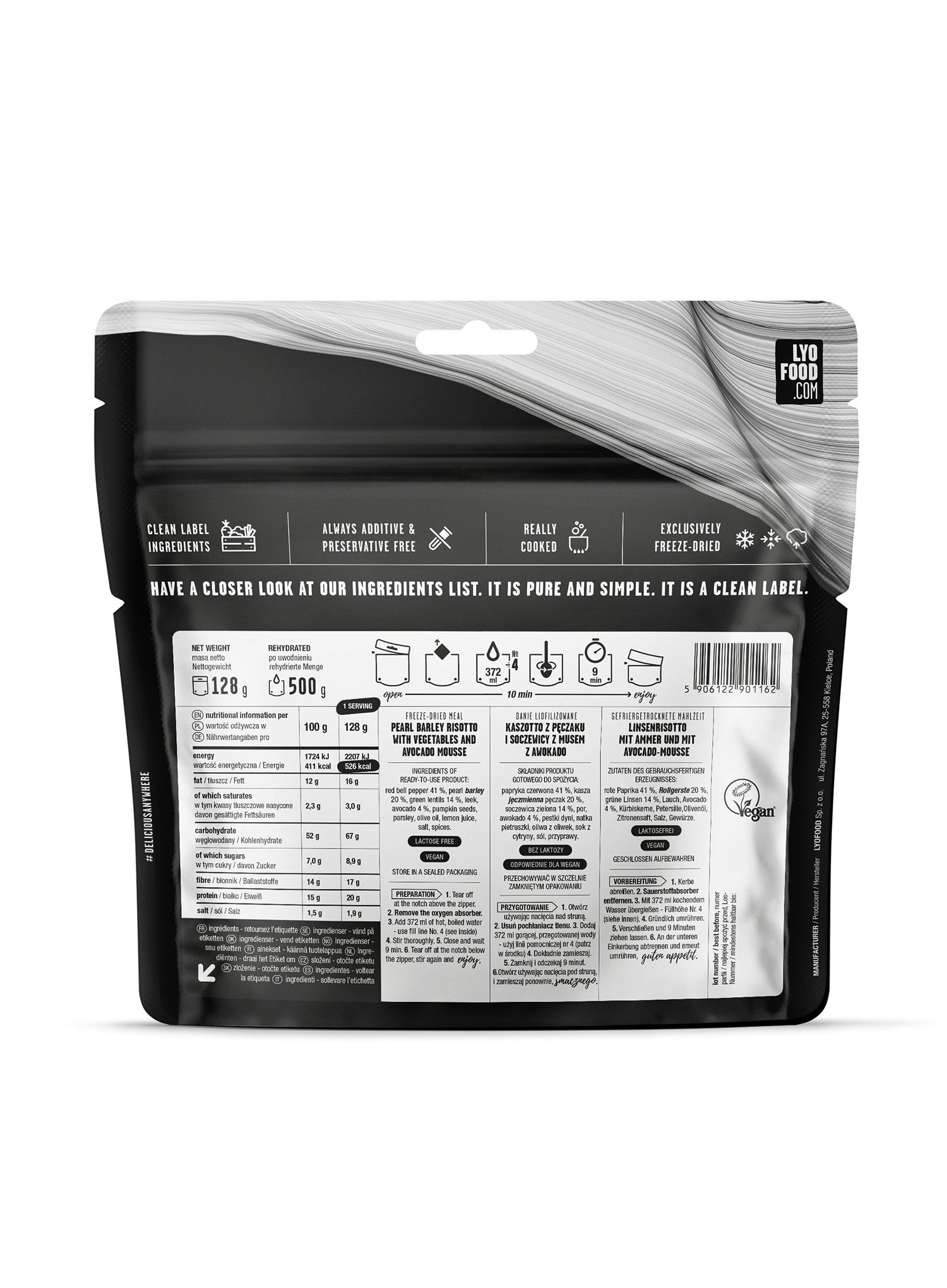 Liofilizata LYOFOOD Risotto cu orz perlat și linte cu mousse de avocado 500g