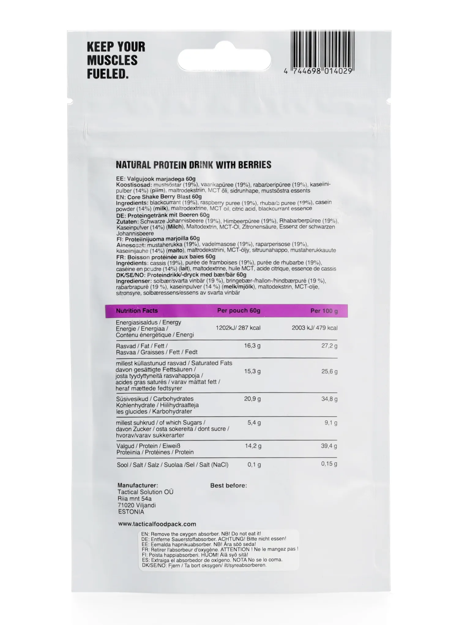 Băutură proteică Tactical Foodpack Core Shake Berry Blast 260 ml