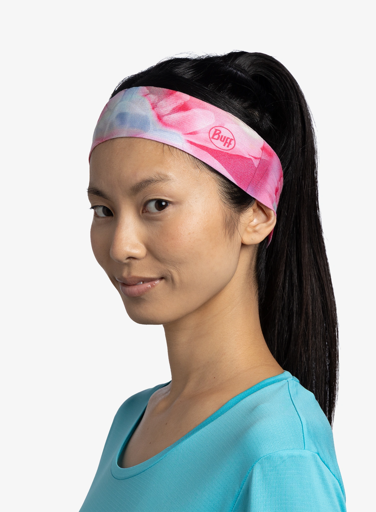 Bandă pentru cap Buff Coolnet UV+ Headband Slim - esmerald fluor fuchsia