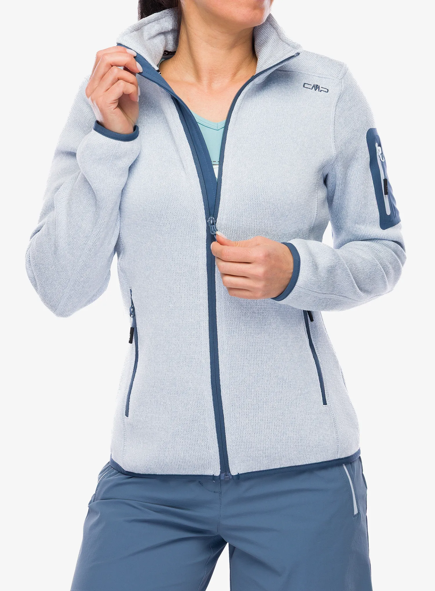 Fleece femei CMP Haze Jacket Knitted - sky blue/bianco
