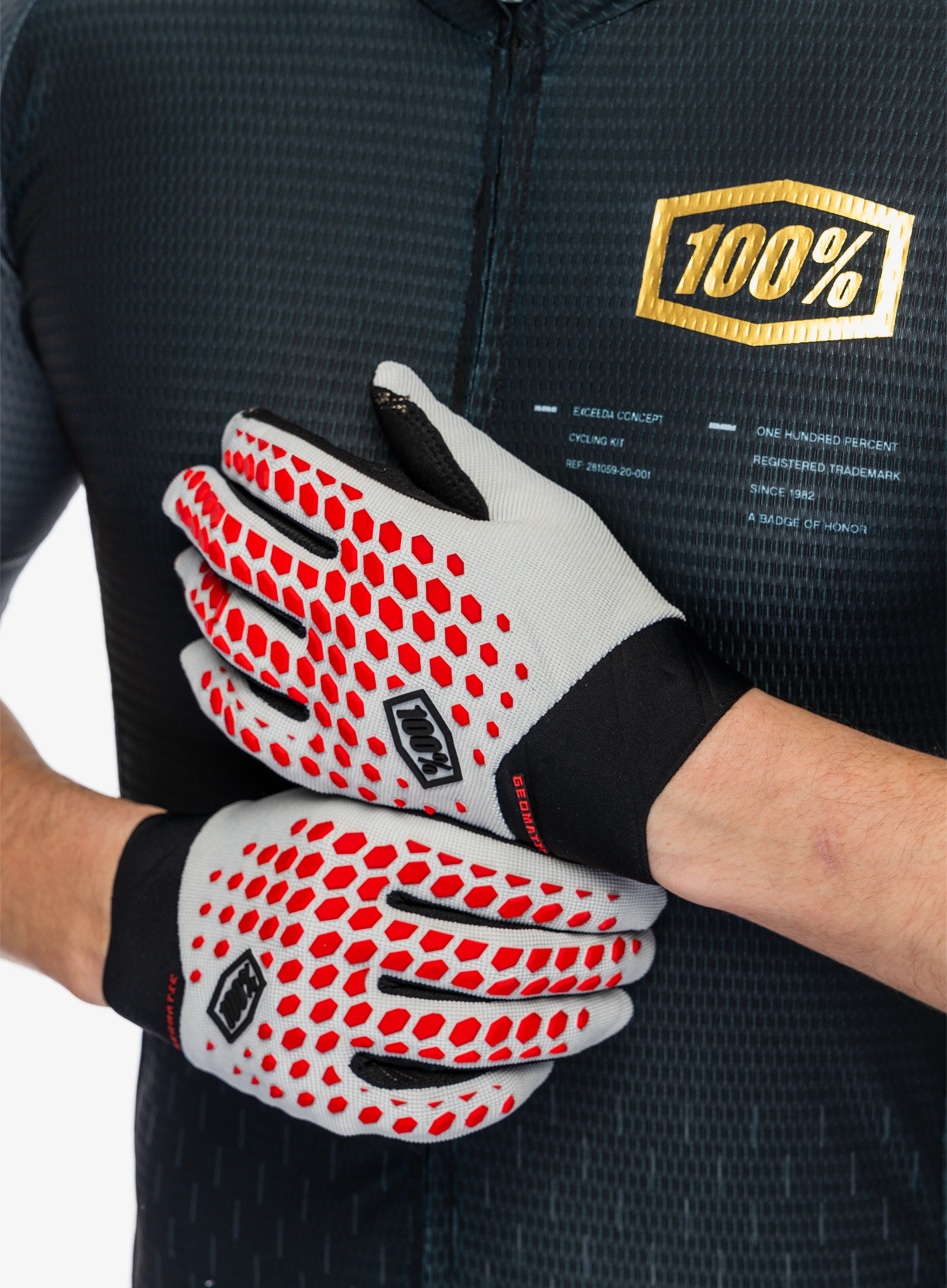 Mănuși ciclism 100% Geomatic Gloves  - grey/racer red