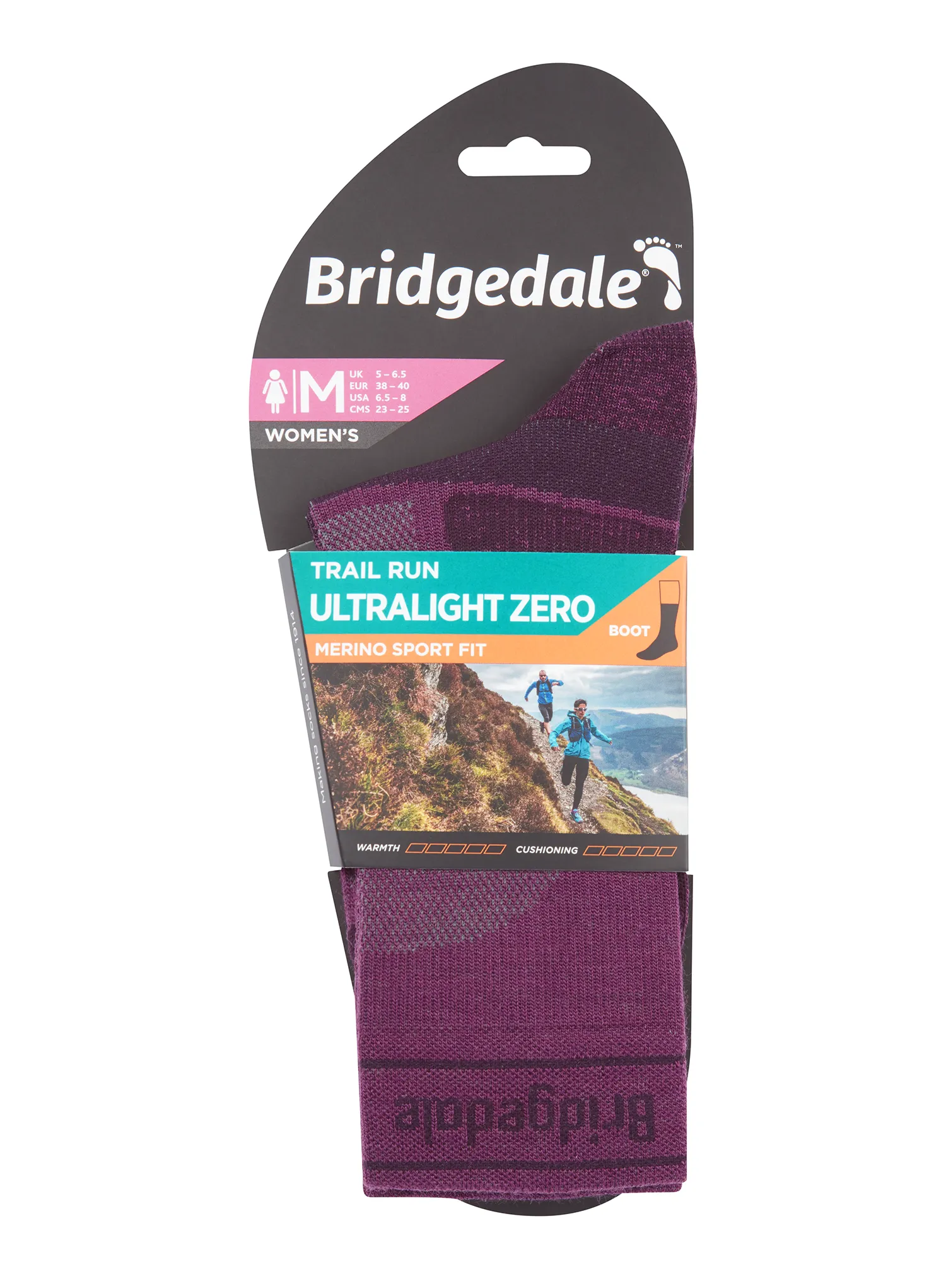 Sosete alergare femei Bridgedale Trail Run Ultralight Zero Merino Sport Boot - purple