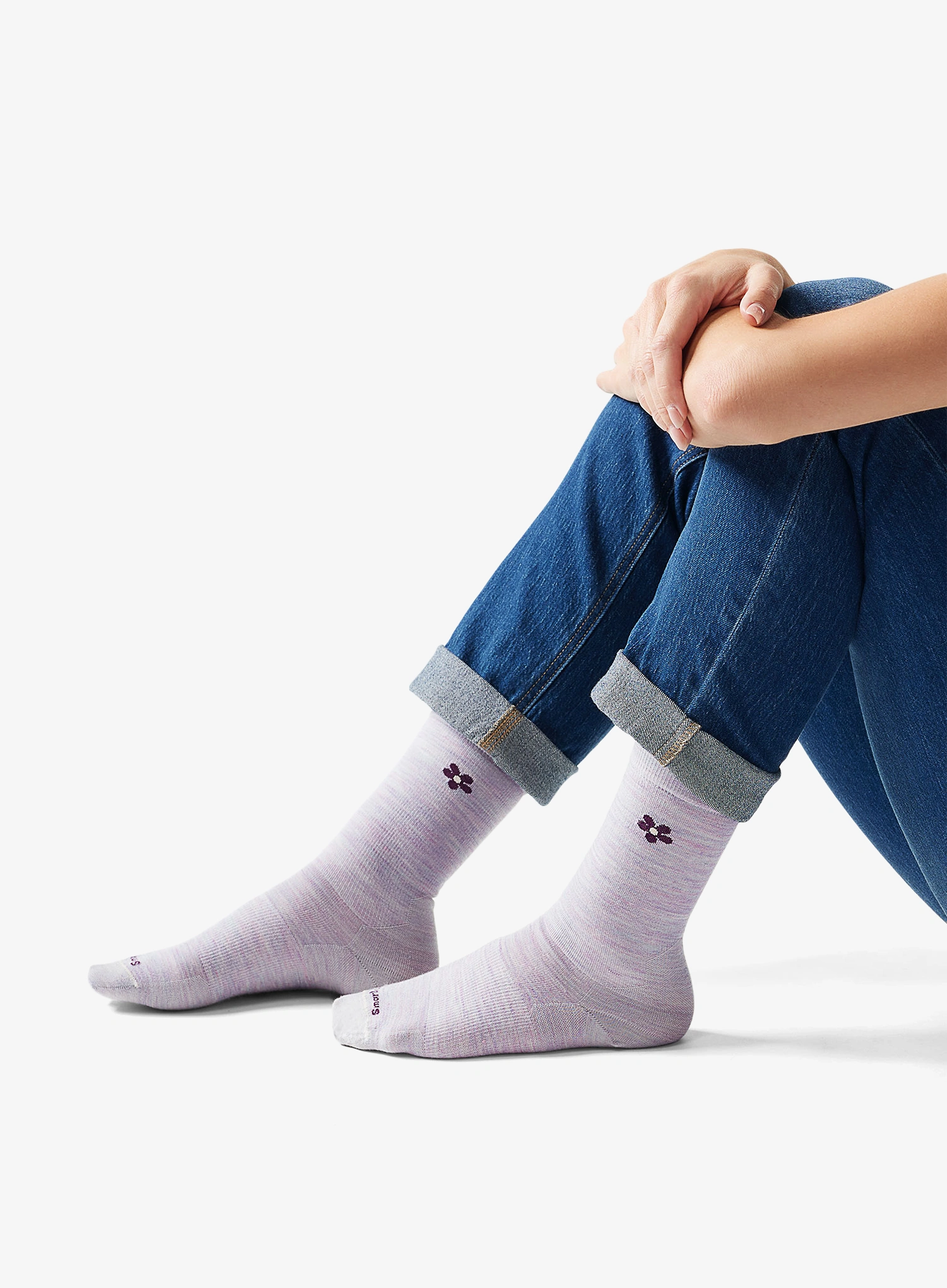 Sosete lana merinos femei Smartwool Everyday Groovy Bloom Crew Socks - purple eclipse